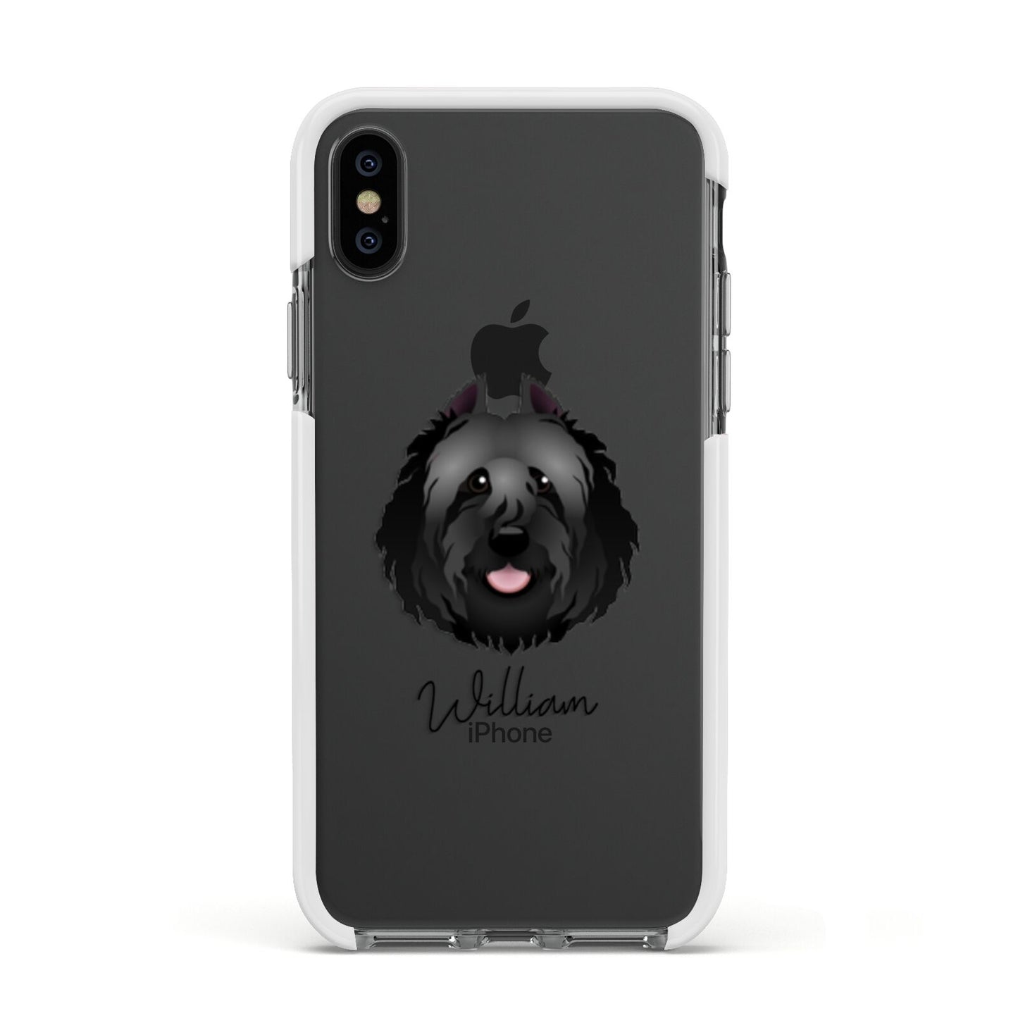 Bouvier Des Flandres Personalised Apple iPhone Xs Impact Case White Edge on Black Phone