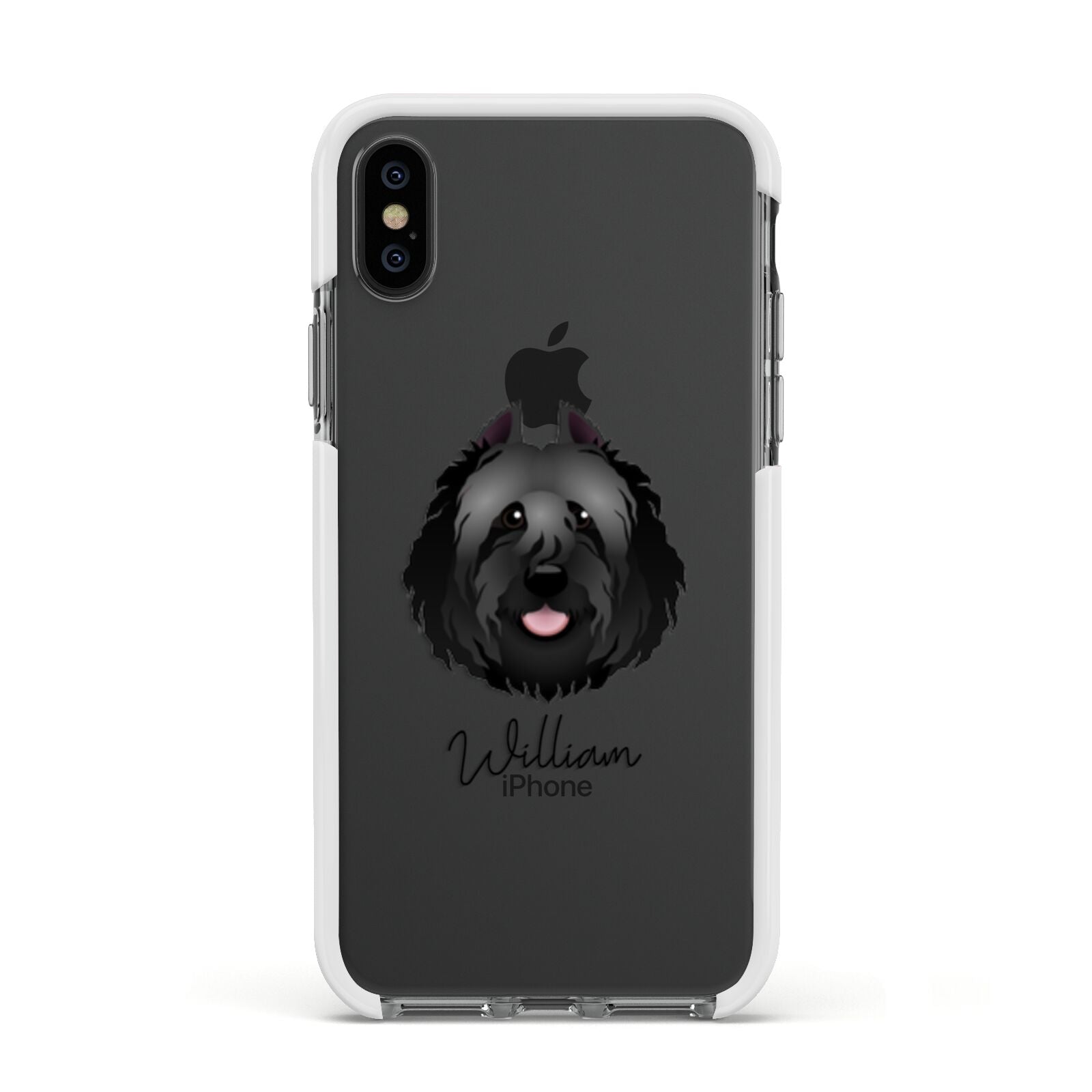 Bouvier Des Flandres Personalised Apple iPhone Xs Impact Case White Edge on Black Phone
