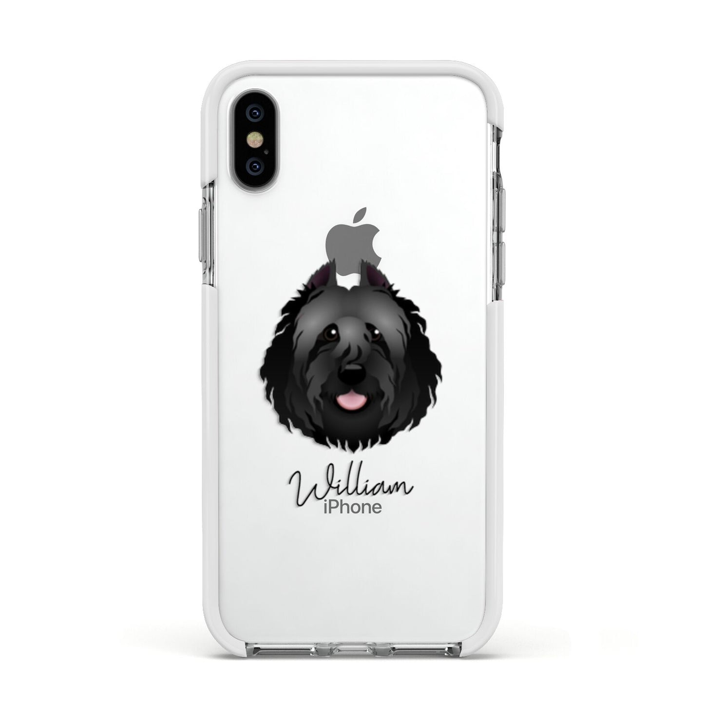 Bouvier Des Flandres Personalised Apple iPhone Xs Impact Case White Edge on Silver Phone