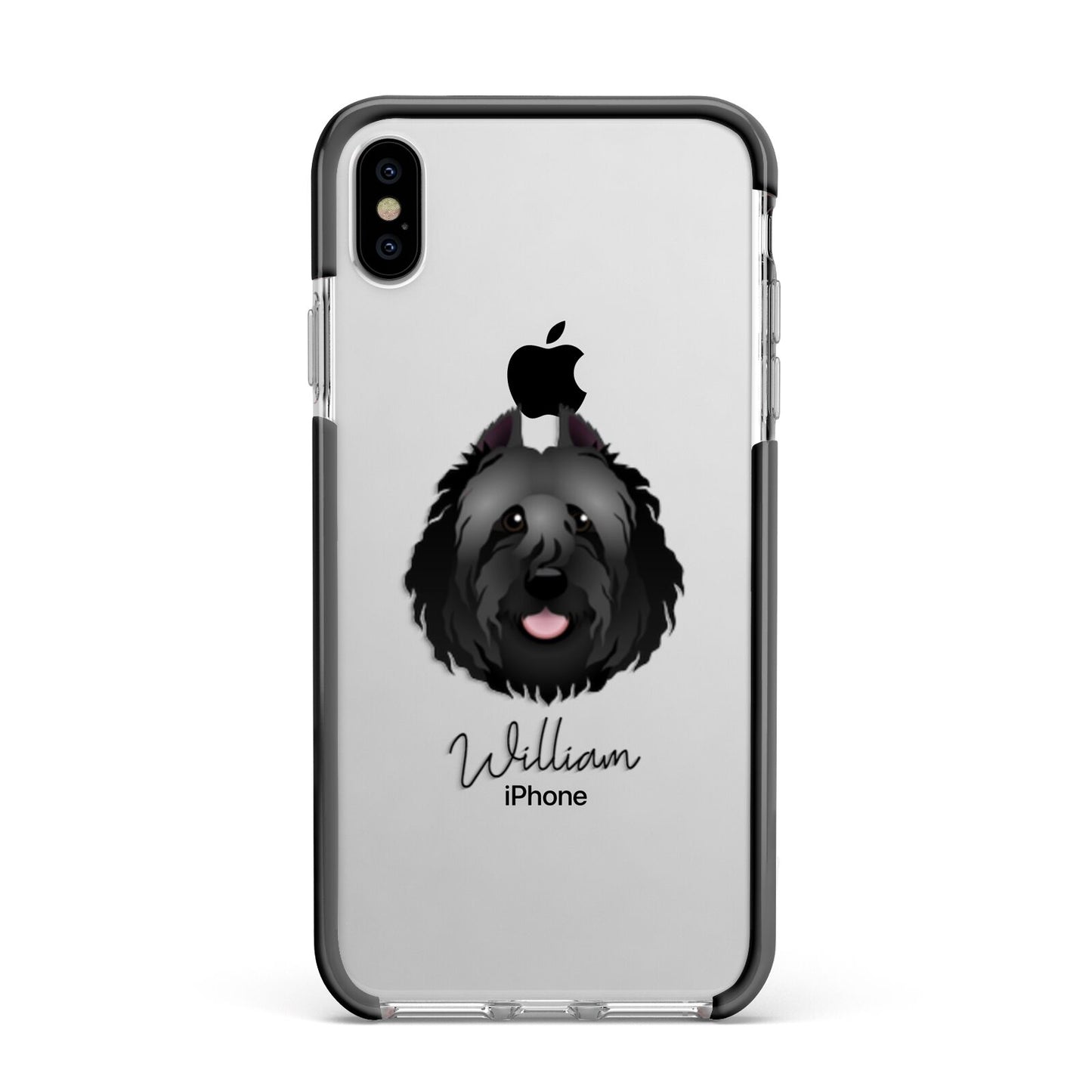 Bouvier Des Flandres Personalised Apple iPhone Xs Max Impact Case Black Edge on Silver Phone