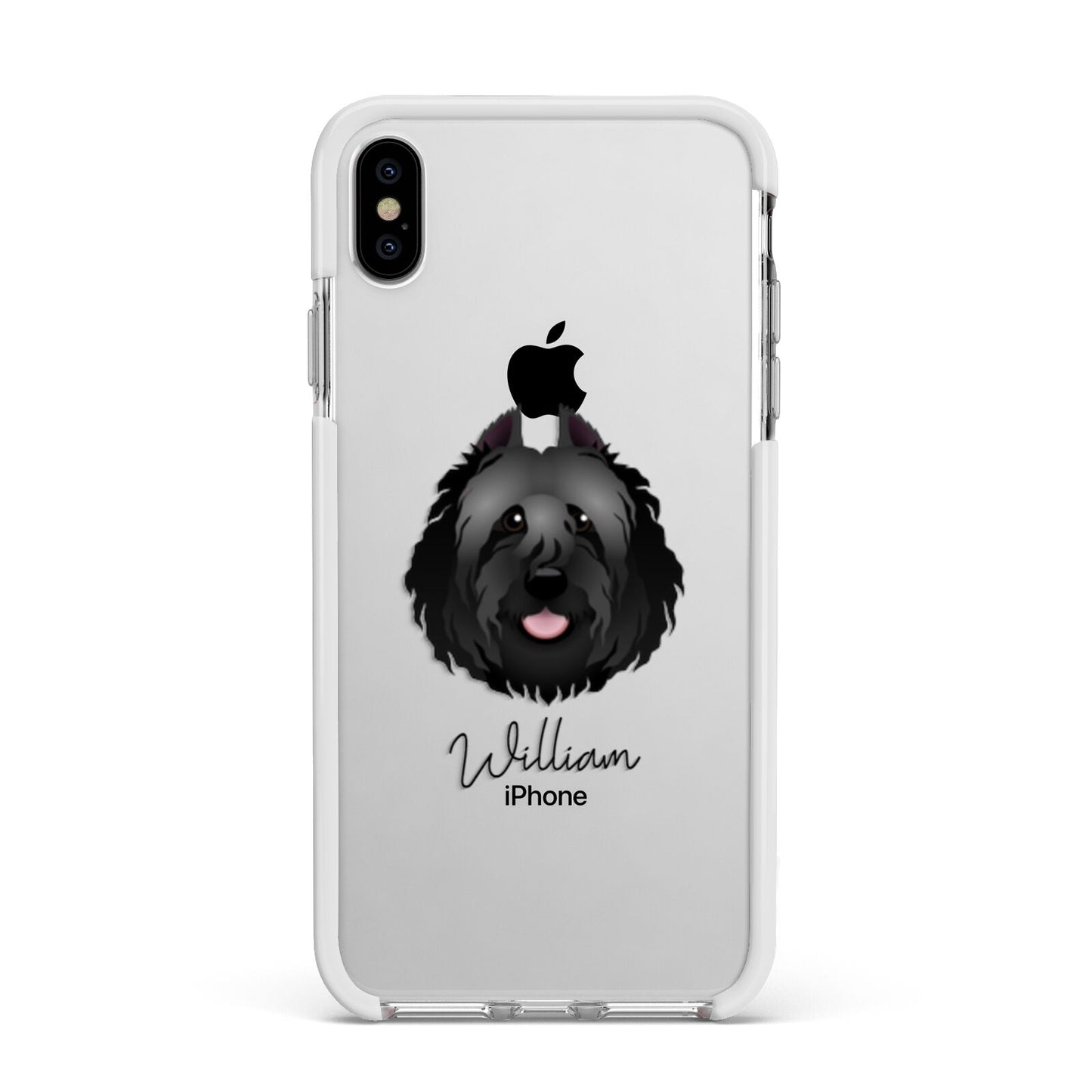 Bouvier Des Flandres Personalised Apple iPhone Xs Max Impact Case White Edge on Silver Phone
