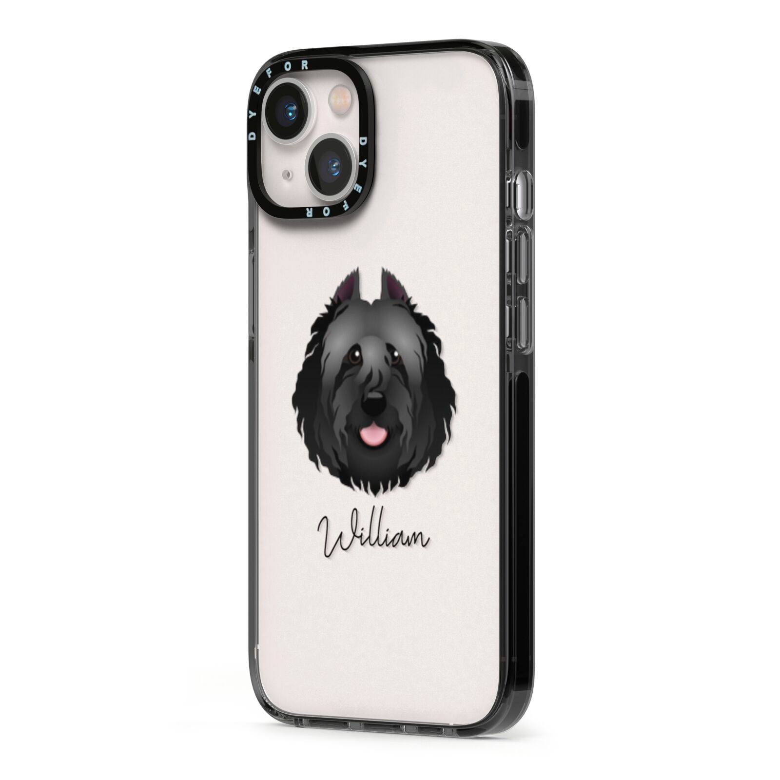 Bouvier Des Flandres Personalised iPhone 13 Black Impact Case Side Angle on Silver phone