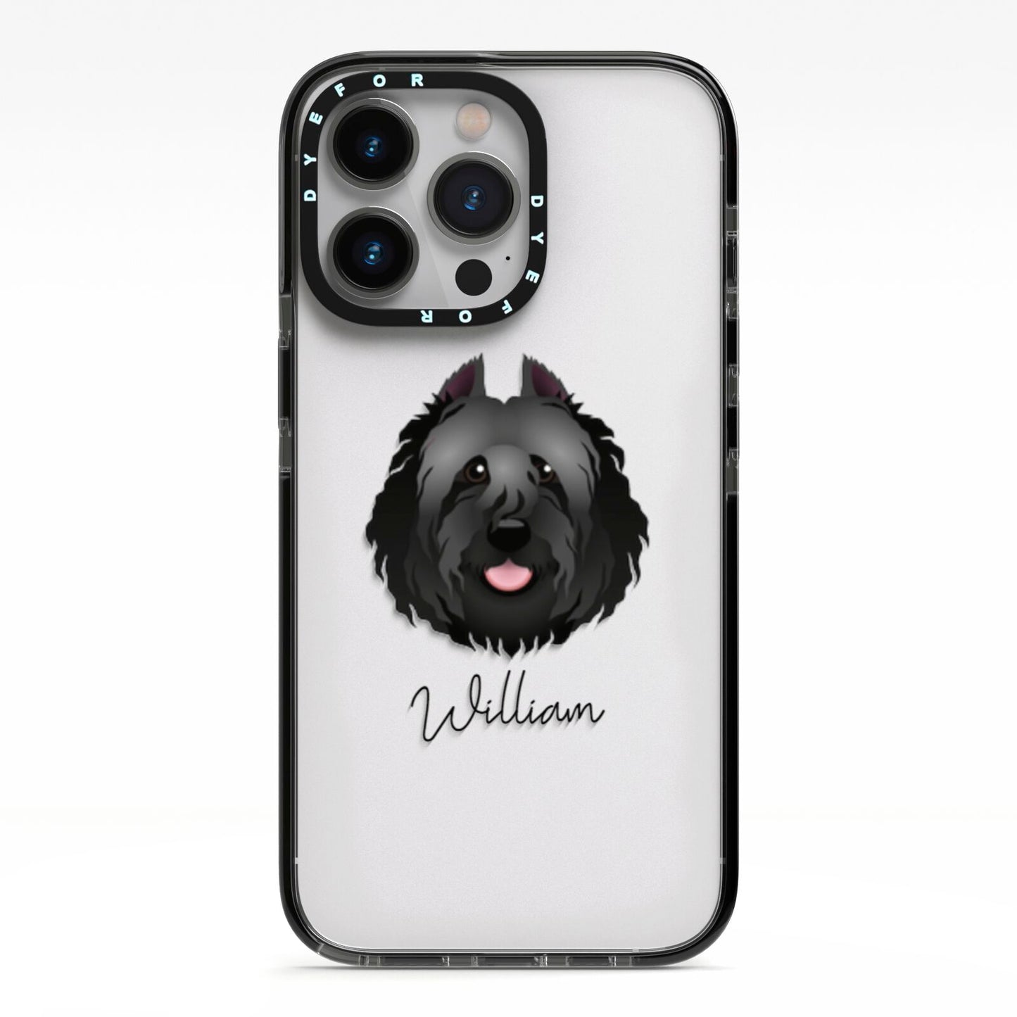 Bouvier Des Flandres Personalised iPhone 13 Pro Black Impact Case on Silver phone