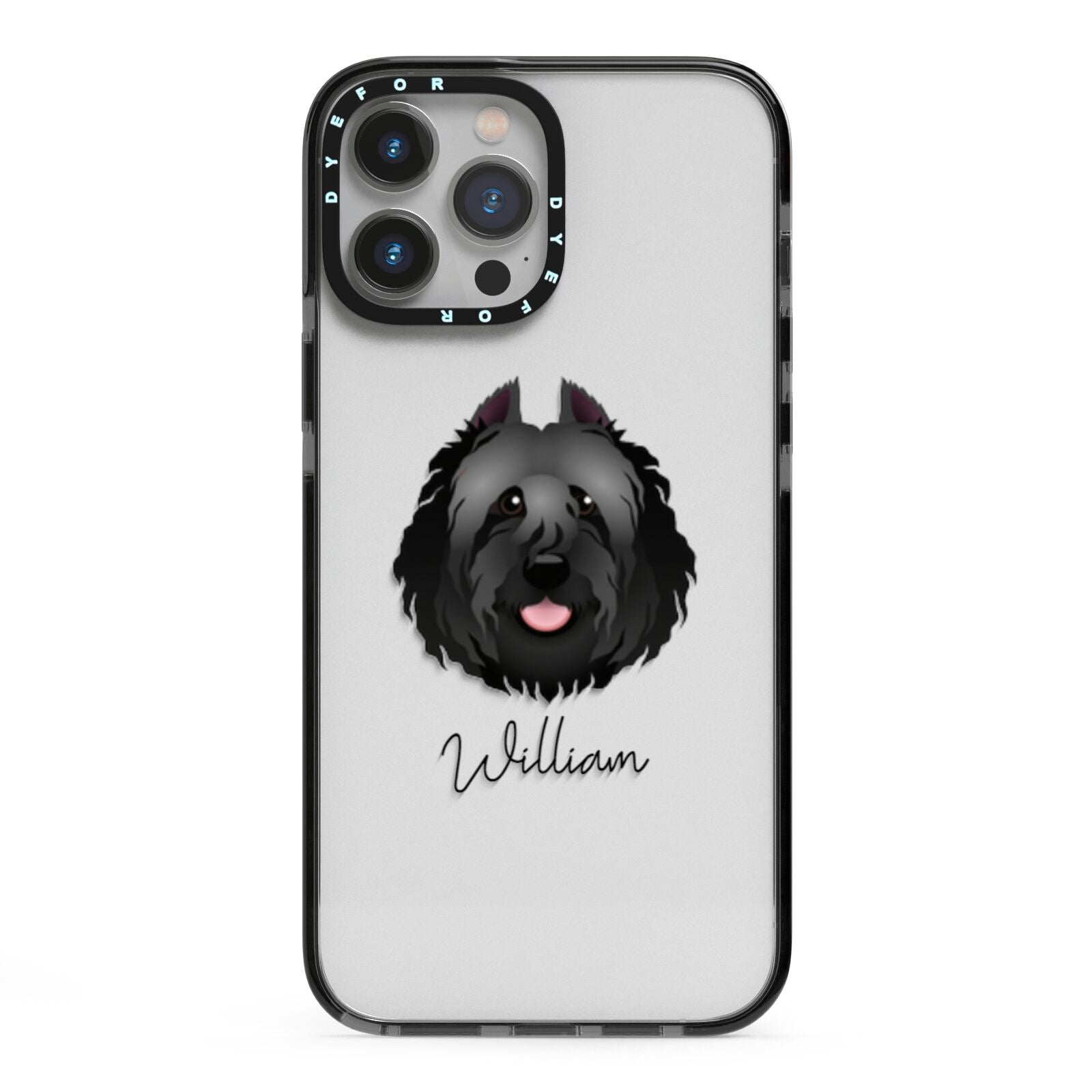 Bouvier Des Flandres Personalised iPhone 13 Pro Max Black Impact Case on Silver phone