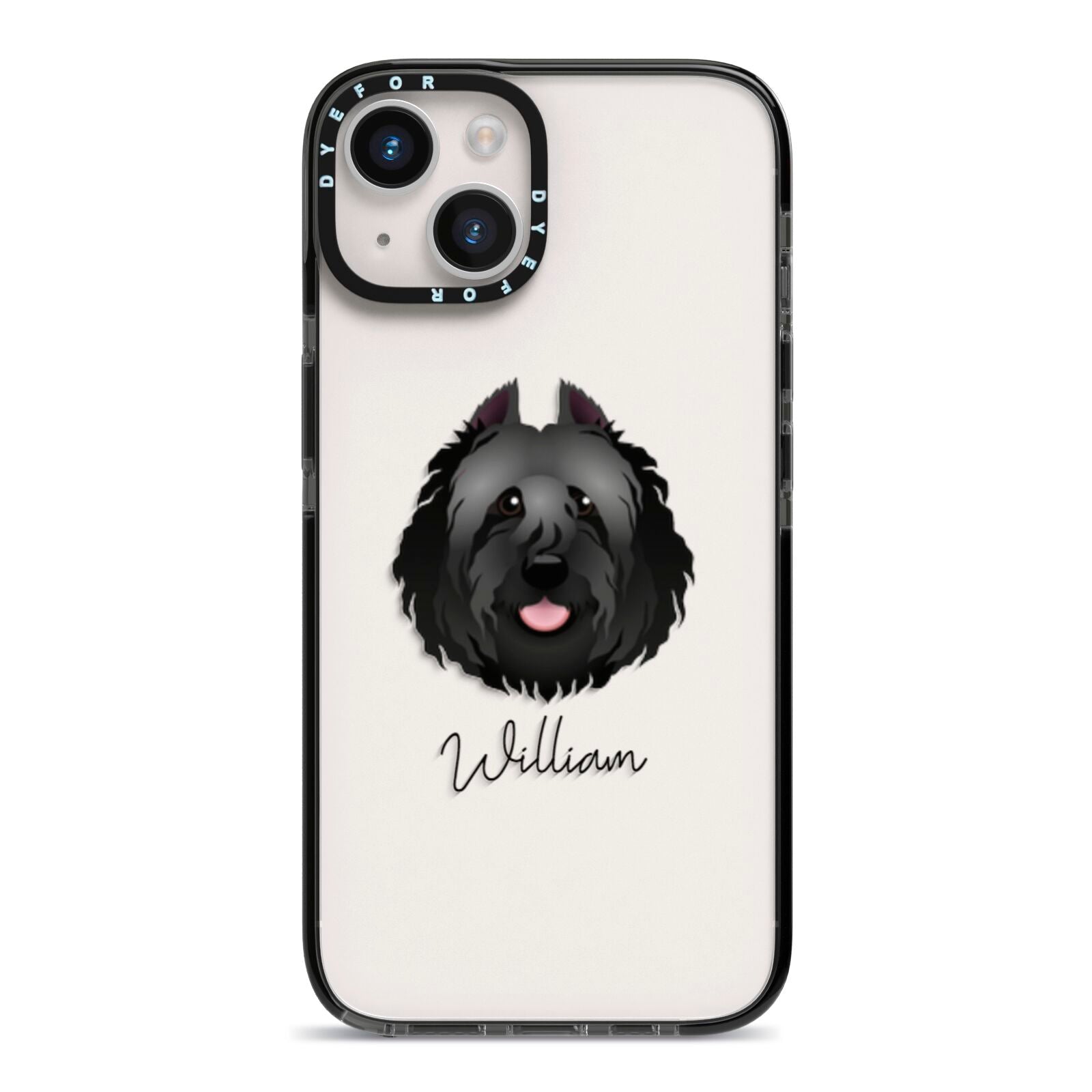 Bouvier Des Flandres Personalised iPhone 14 Black Impact Case on Silver phone