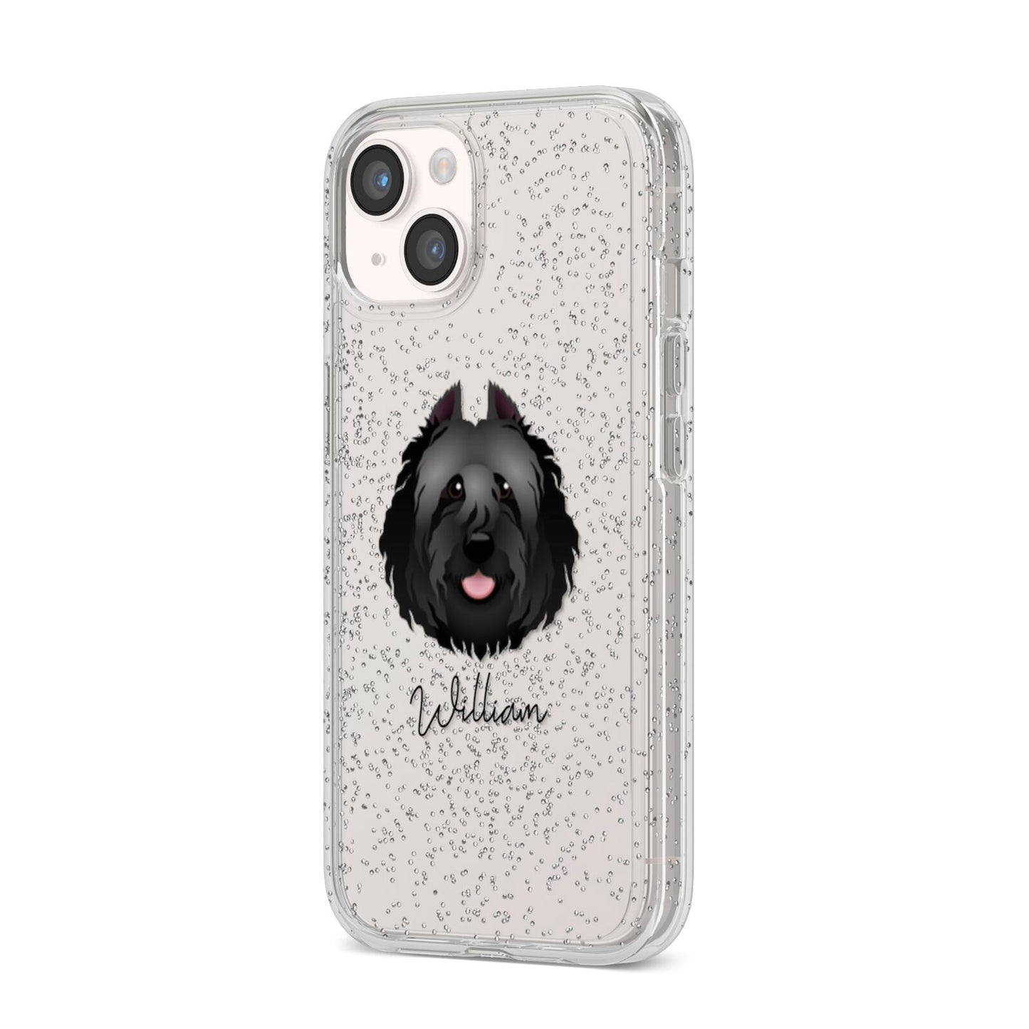 Bouvier Des Flandres Personalised iPhone 14 Glitter Tough Case Starlight Angled Image