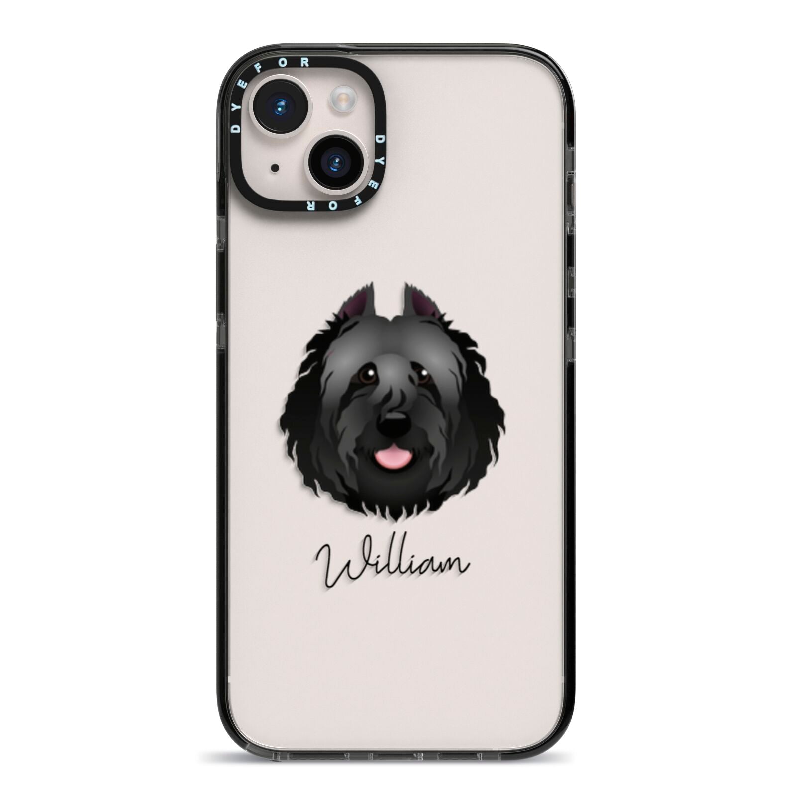 Bouvier Des Flandres Personalised iPhone 14 Plus Black Impact Case on Silver phone