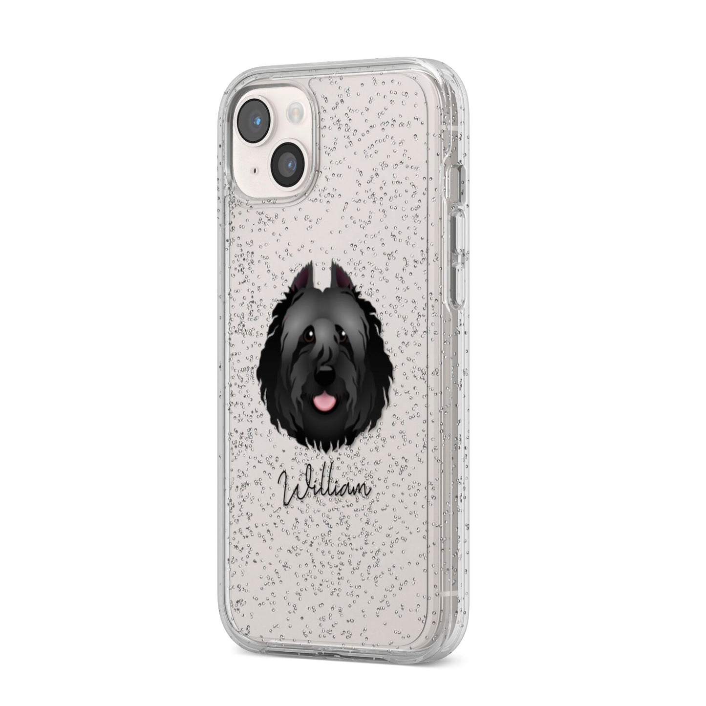 Bouvier Des Flandres Personalised iPhone 14 Plus Glitter Tough Case Starlight Angled Image