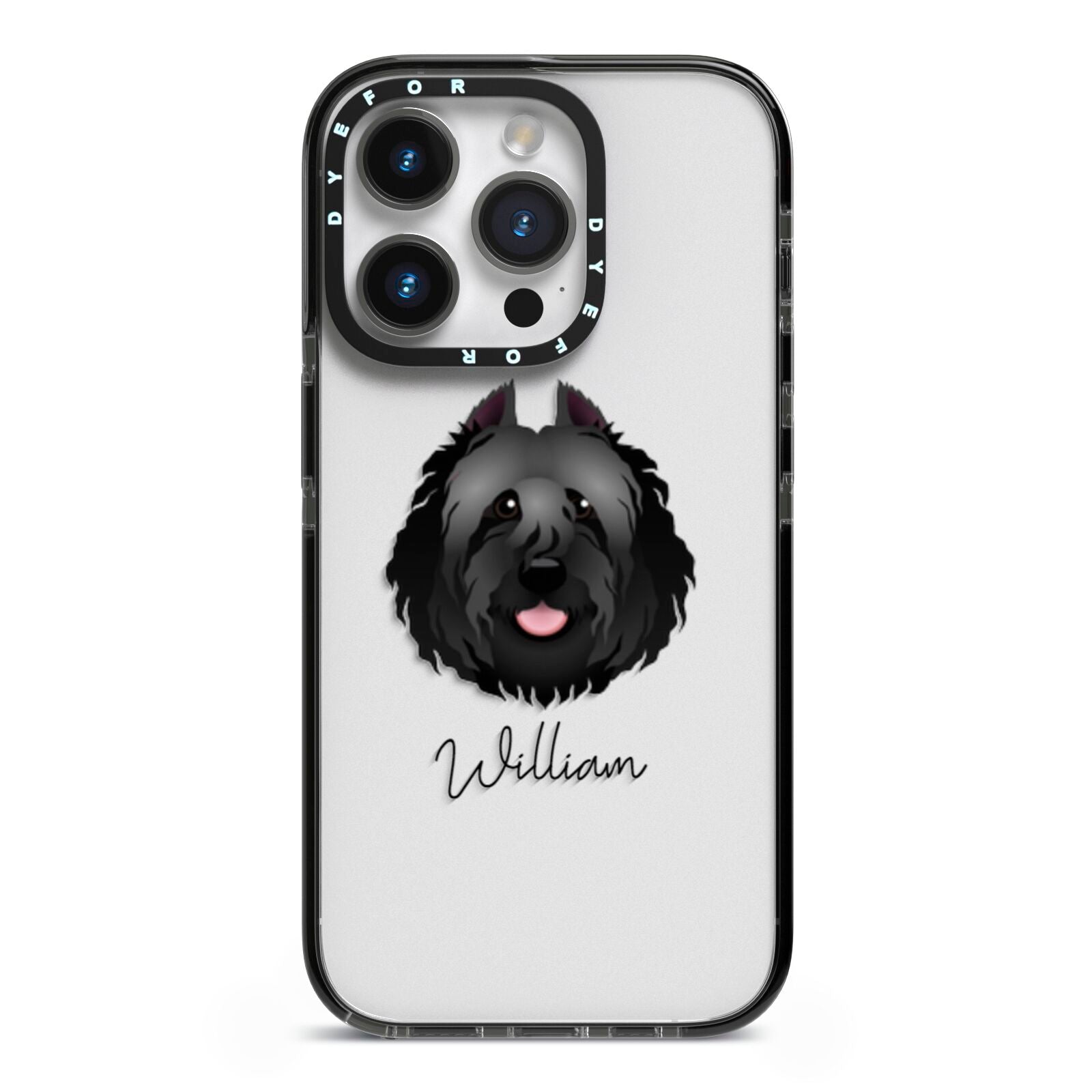 Bouvier Des Flandres Personalised iPhone 14 Pro Black Impact Case on Silver phone