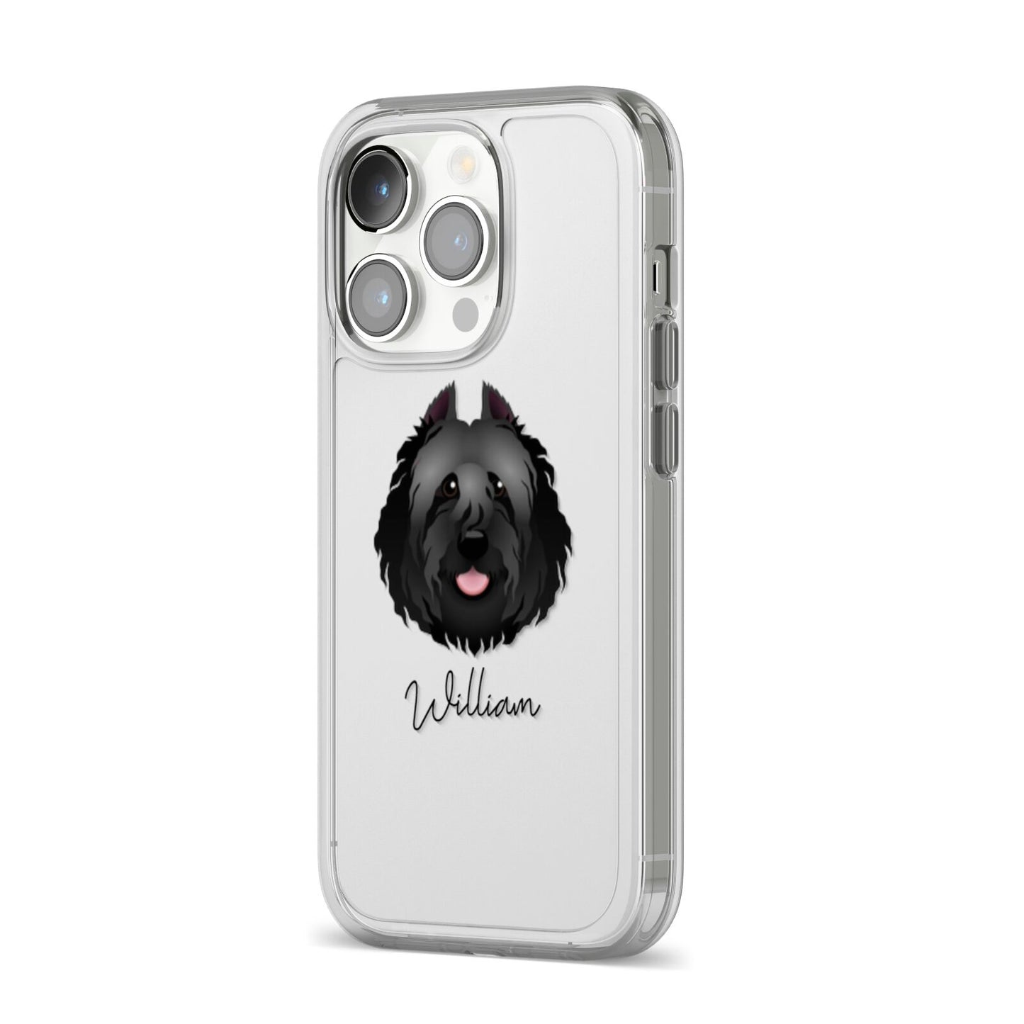 Bouvier Des Flandres Personalised iPhone 14 Pro Clear Tough Case Silver Angled Image