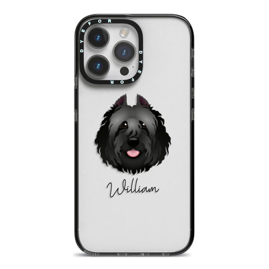 Bouvier Des Flandres Personalised iPhone 14 Pro Max Black Impact Case on Silver phone