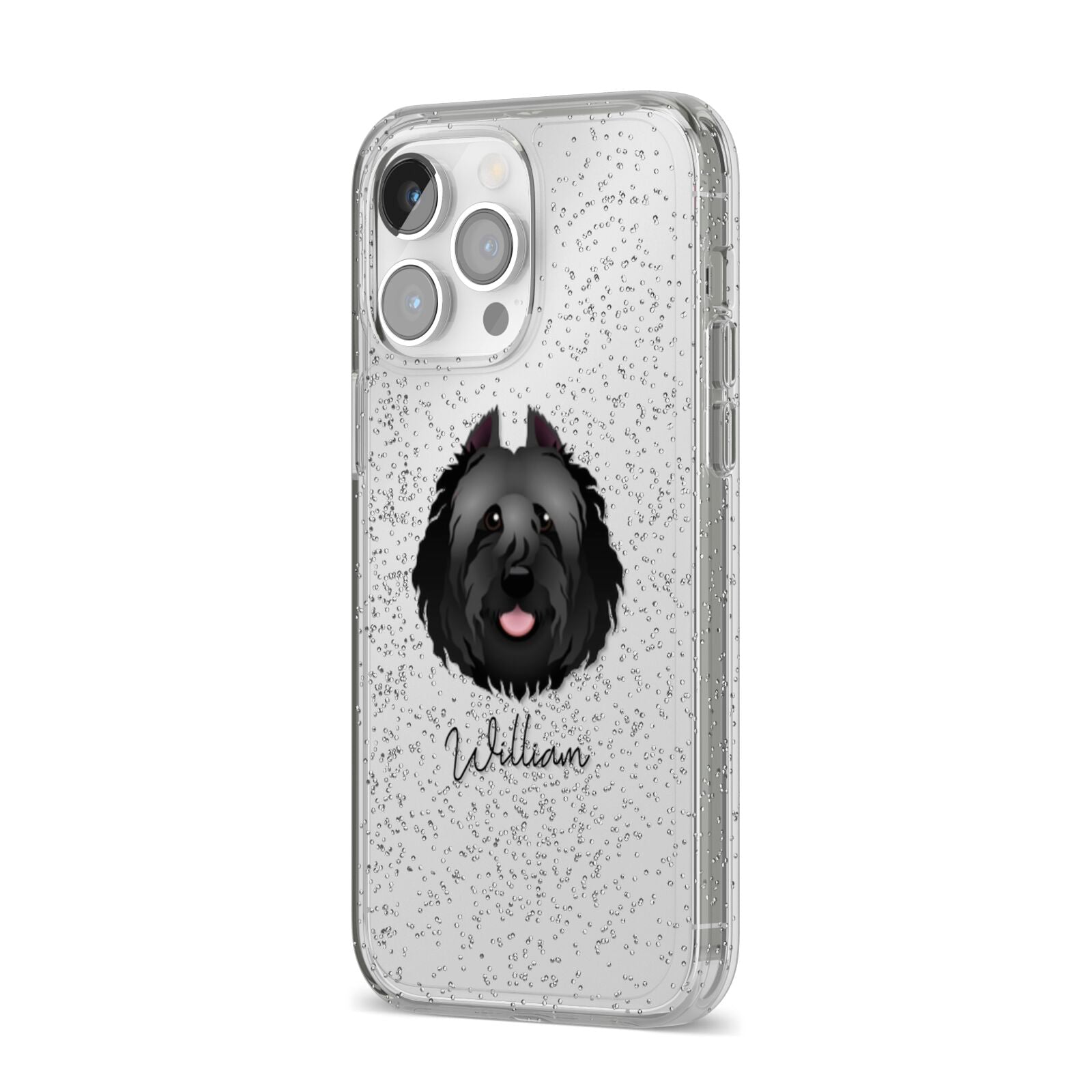 Bouvier Des Flandres Personalised iPhone 14 Pro Max Glitter Tough Case Silver Angled Image