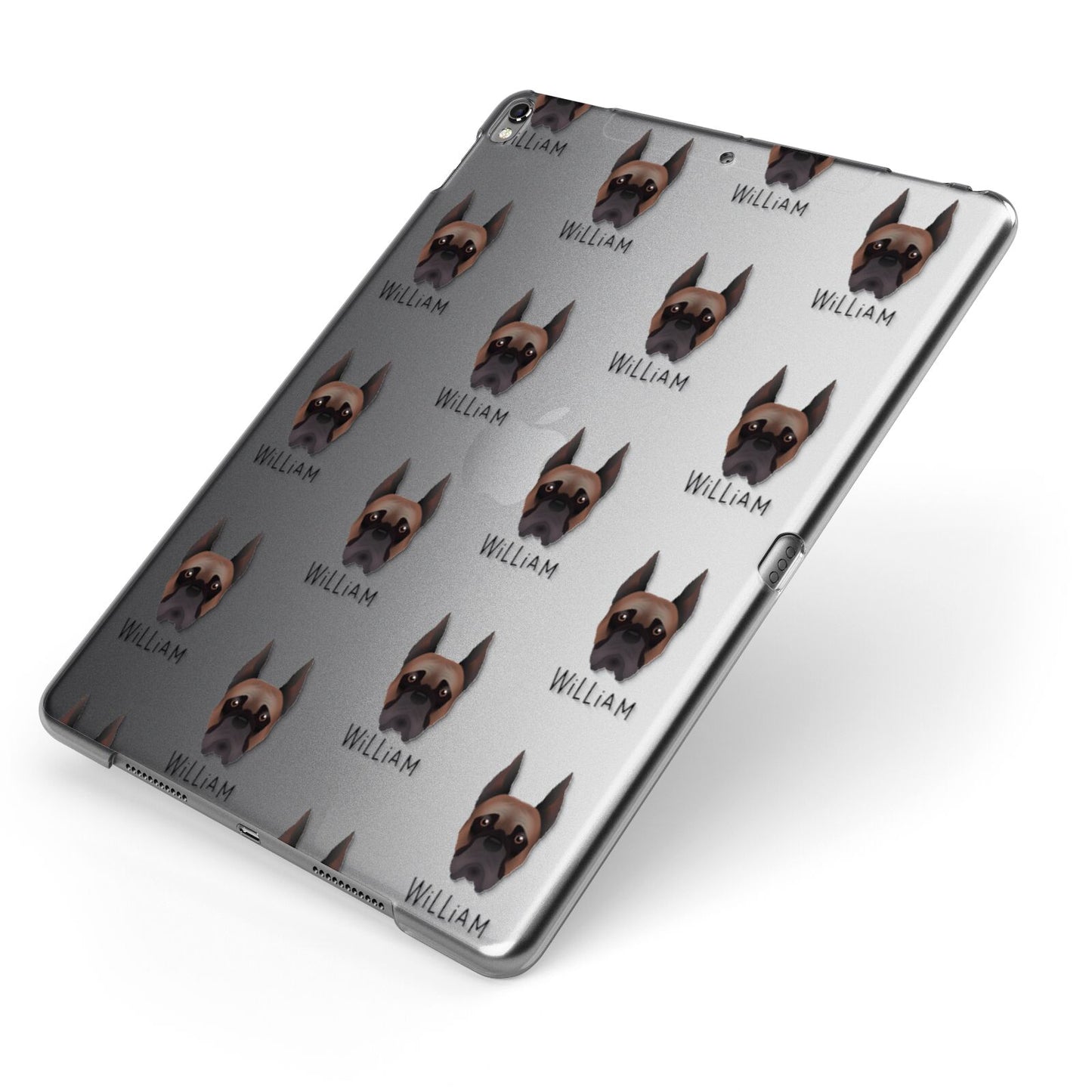 Boxer Icon with Name Apple iPad Case on Grey iPad Side View
