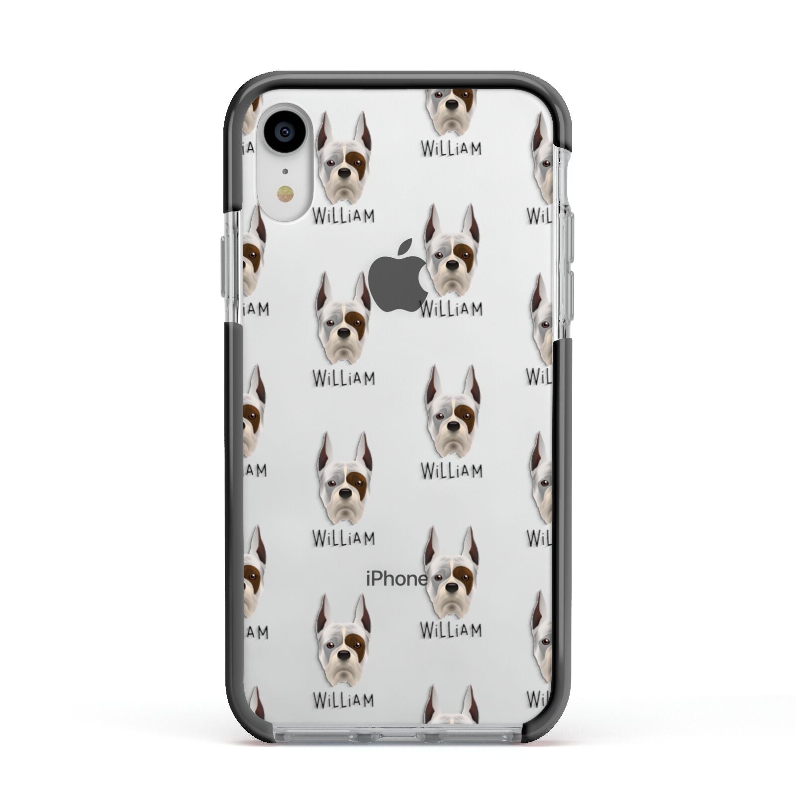 Boxer Icon with Name Apple iPhone XR Impact Case Black Edge on Silver Phone