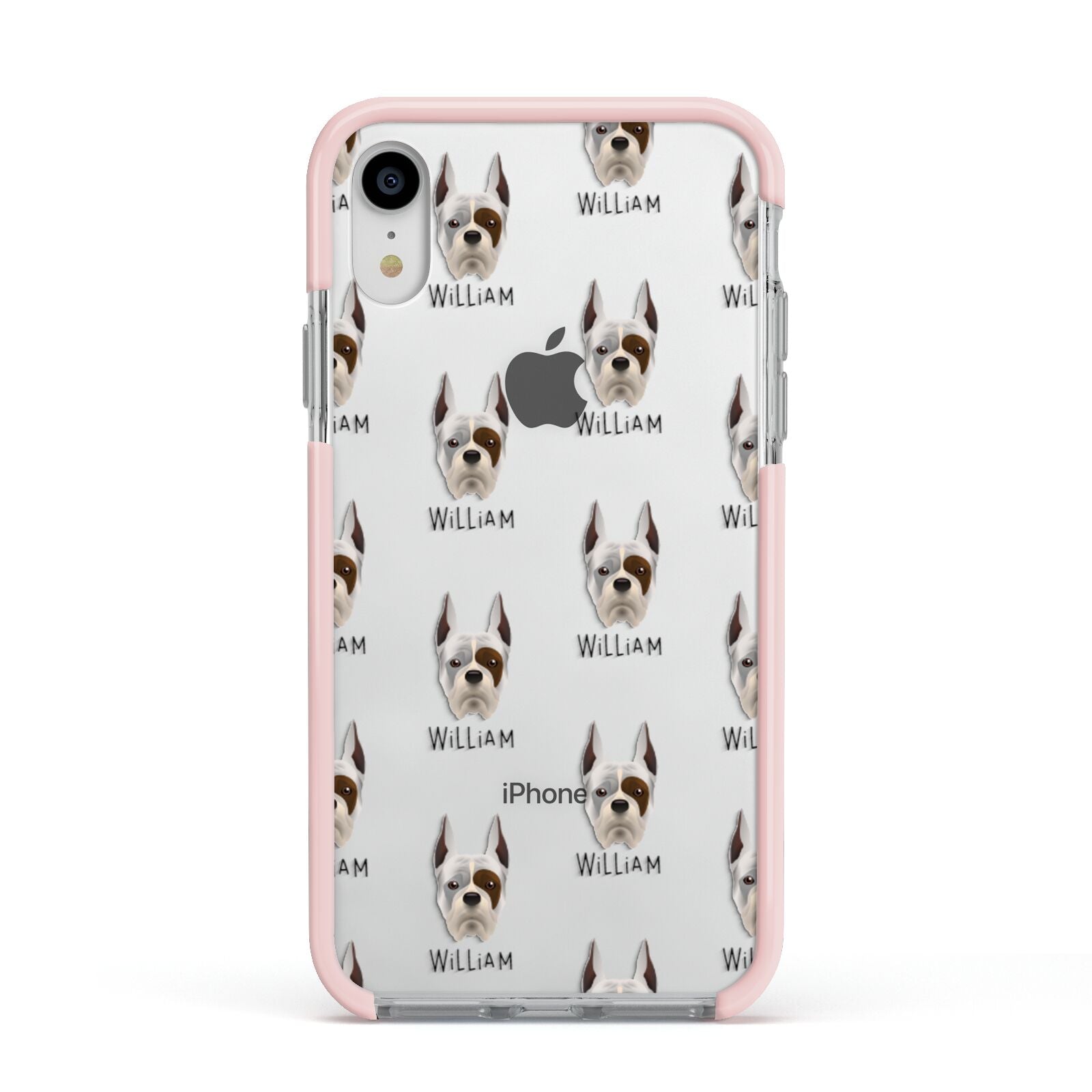Boxer Icon with Name Apple iPhone XR Impact Case Pink Edge on Silver Phone