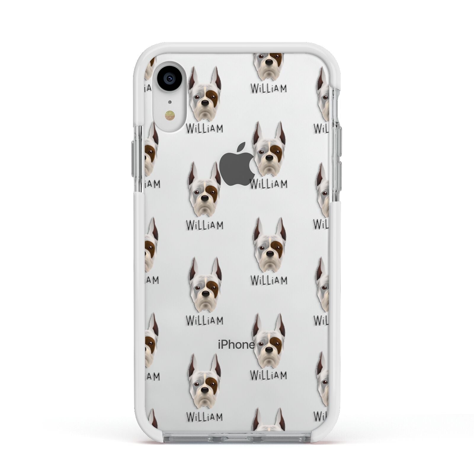 Boxer Icon with Name Apple iPhone XR Impact Case White Edge on Silver Phone