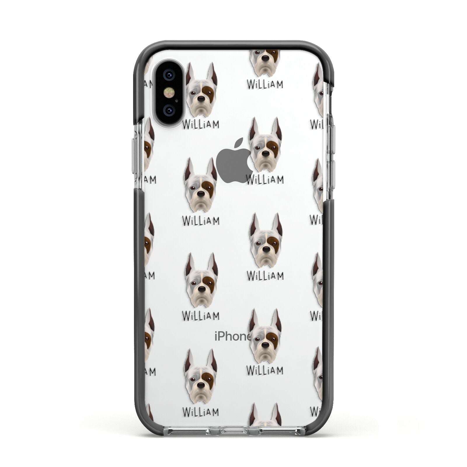 Boxer Icon with Name Apple iPhone Xs Impact Case Black Edge on Silver Phone