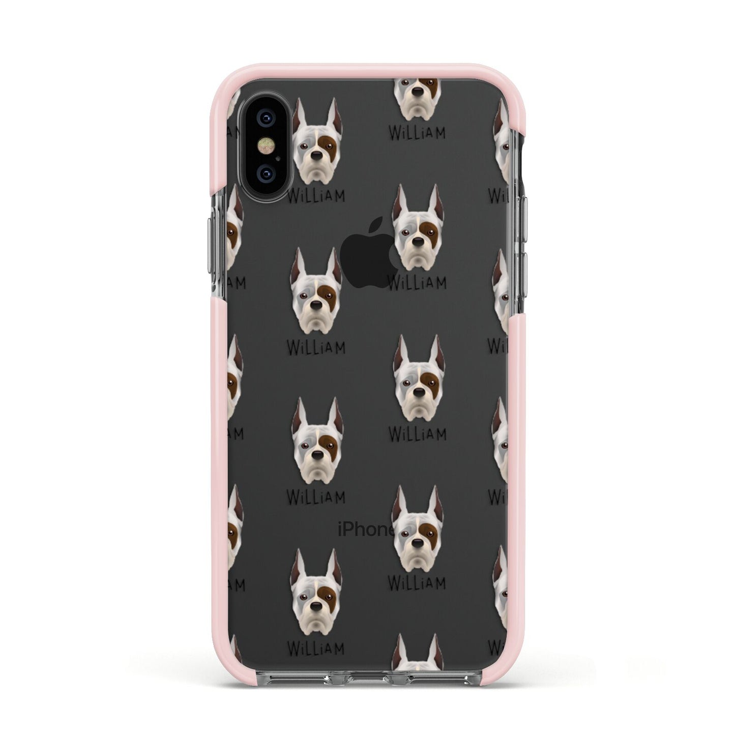 Boxer Icon with Name Apple iPhone Xs Impact Case Pink Edge on Black Phone