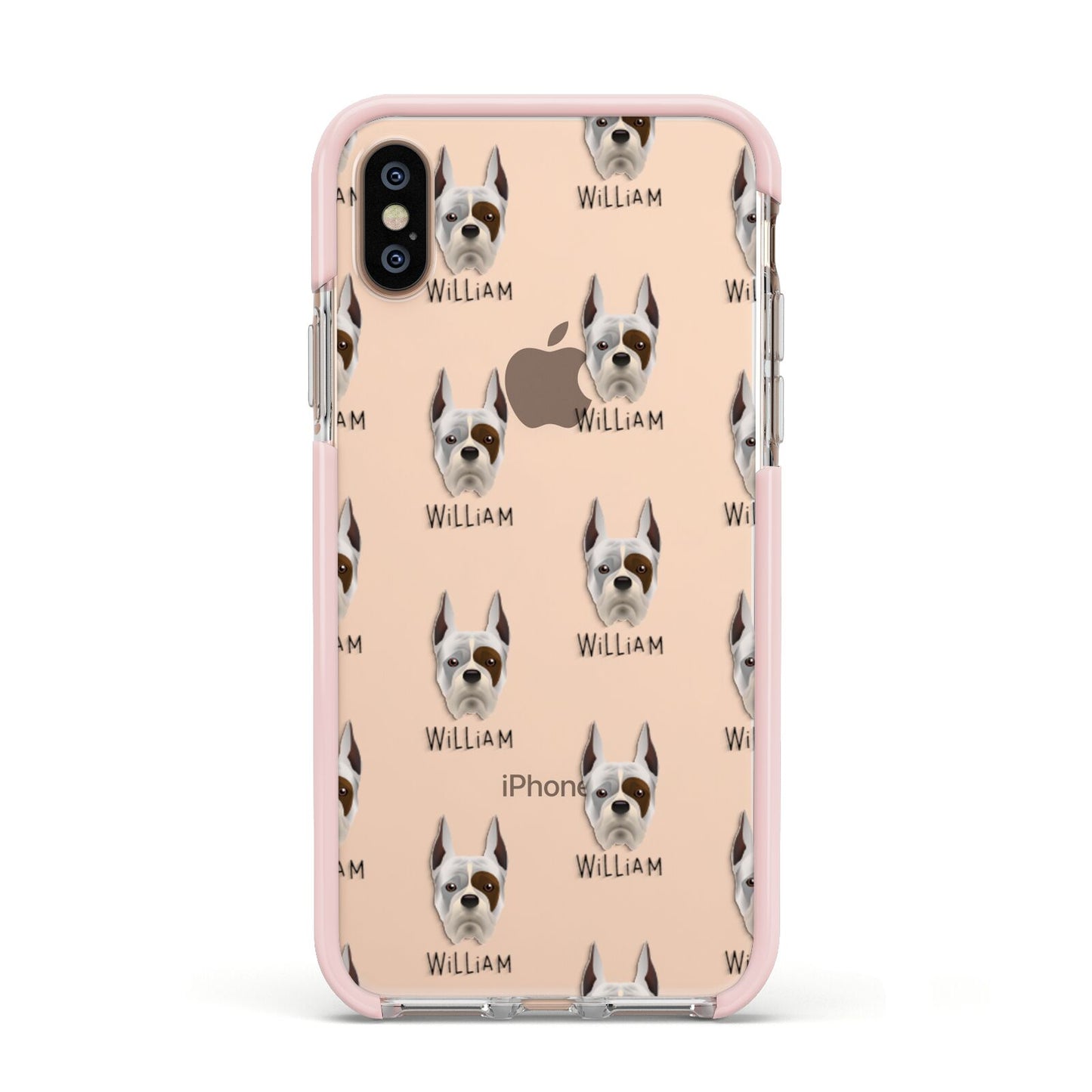 Boxer Icon with Name Apple iPhone Xs Impact Case Pink Edge on Gold Phone