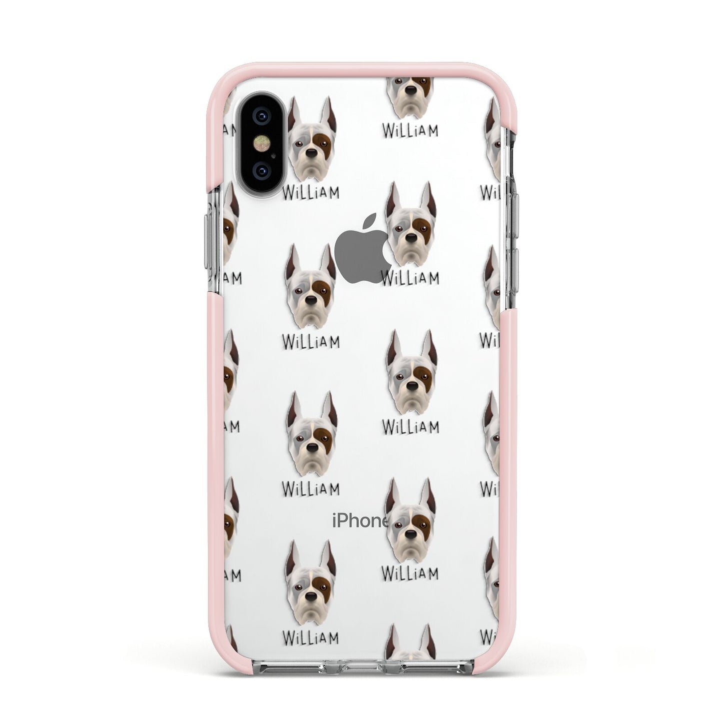 Boxer Icon with Name Apple iPhone Xs Impact Case Pink Edge on Silver Phone