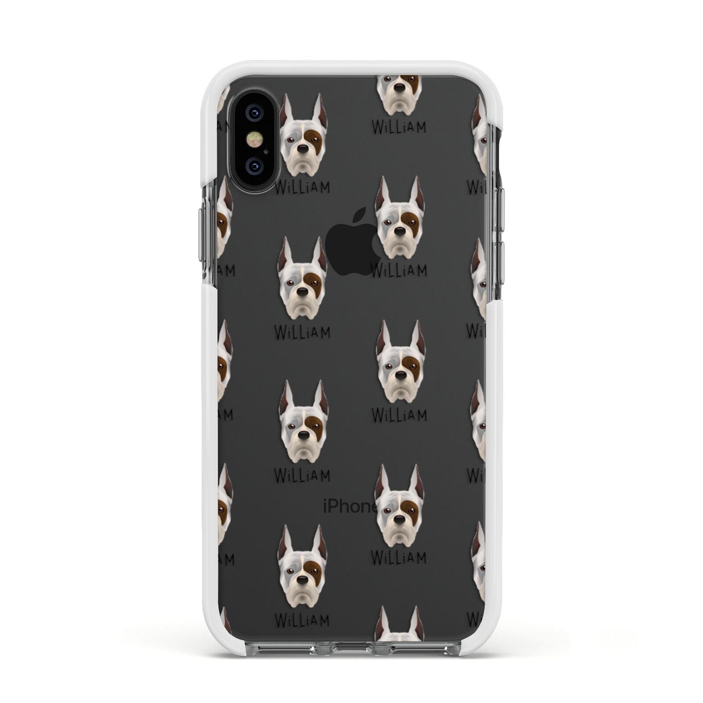 Boxer Icon with Name Apple iPhone Xs Impact Case White Edge on Black Phone