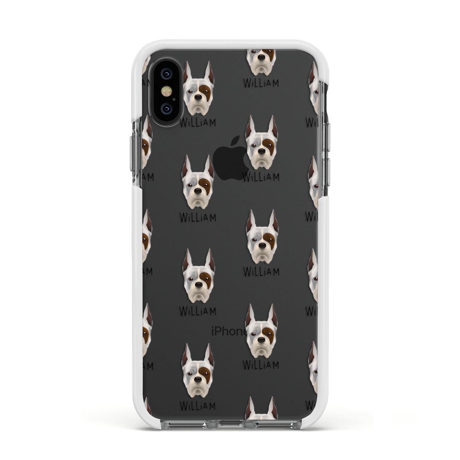 Boxer Icon with Name Apple iPhone Xs Impact Case White Edge on Black Phone