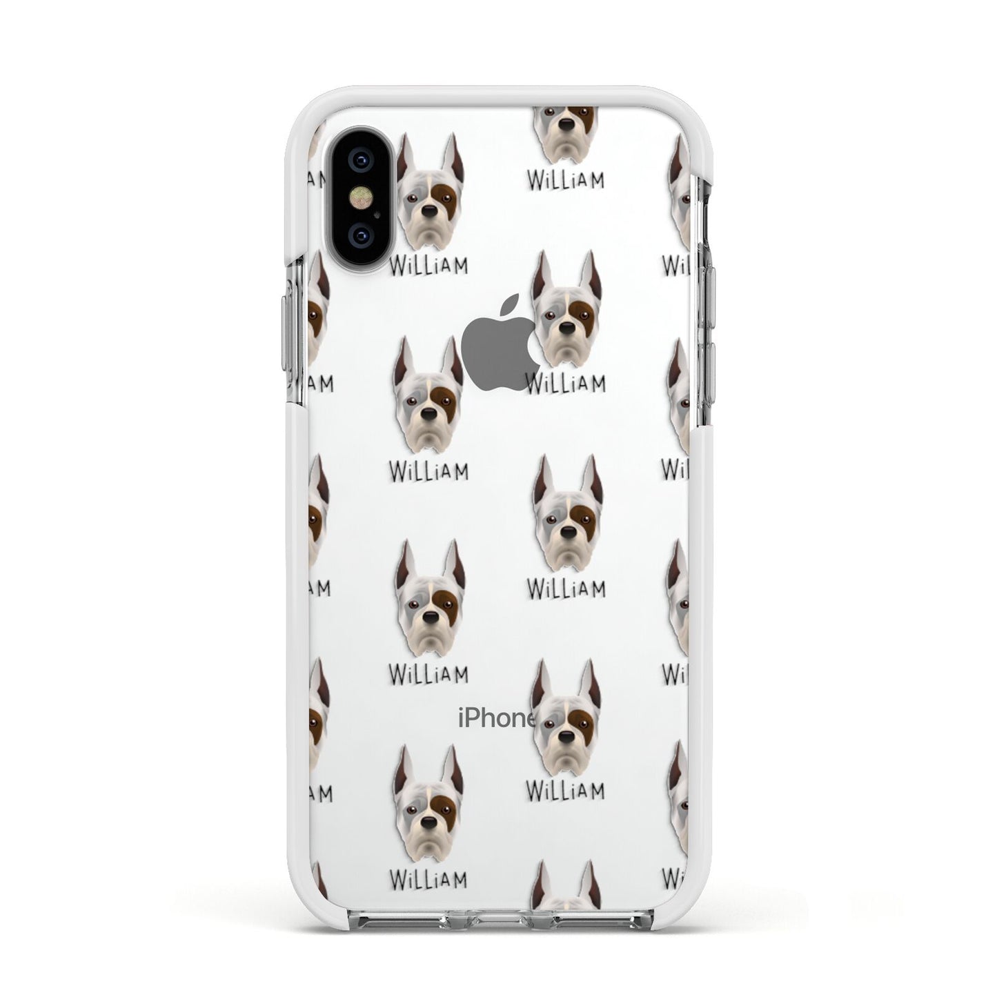 Boxer Icon with Name Apple iPhone Xs Impact Case White Edge on Silver Phone