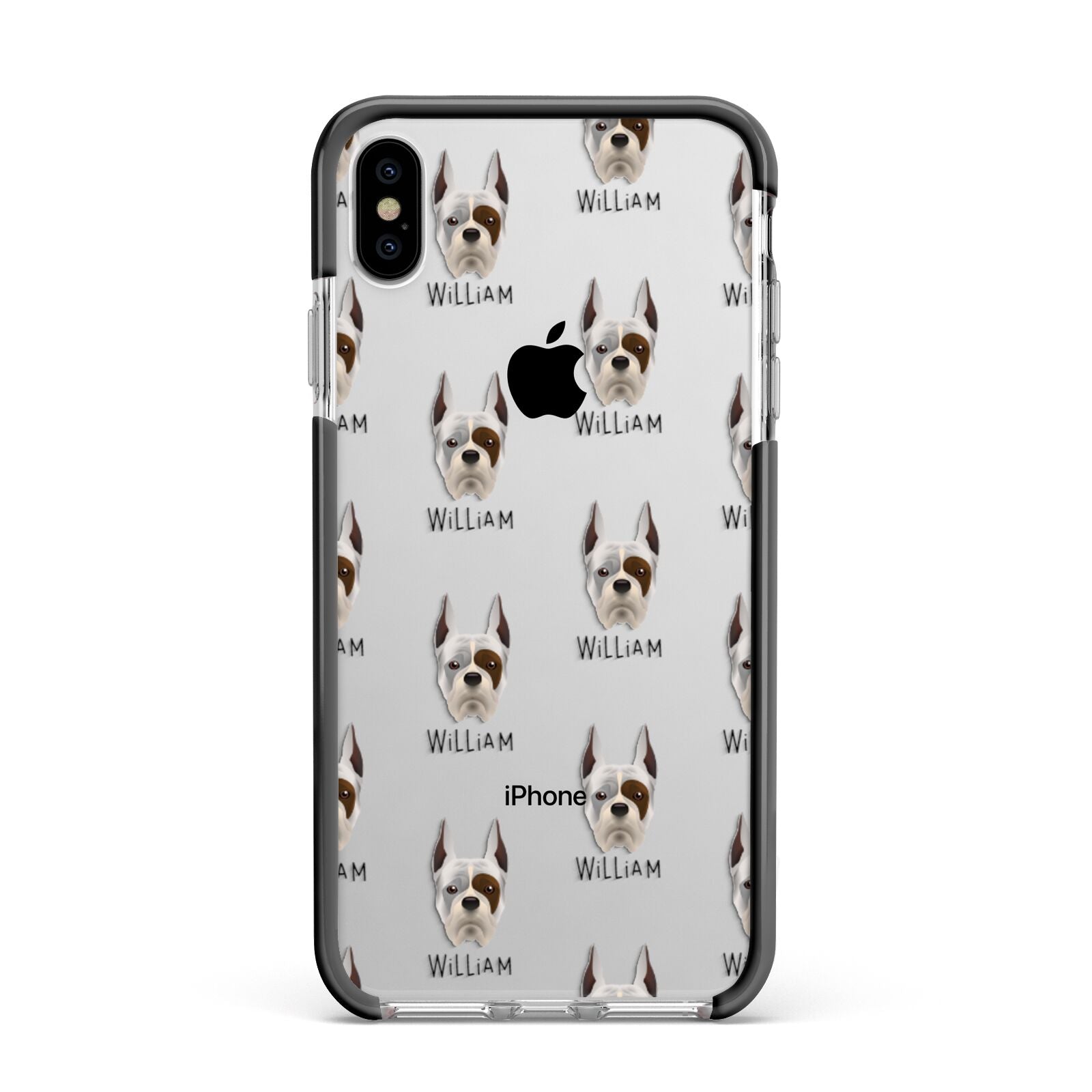 Boxer Icon with Name Apple iPhone Xs Max Impact Case Black Edge on Silver Phone