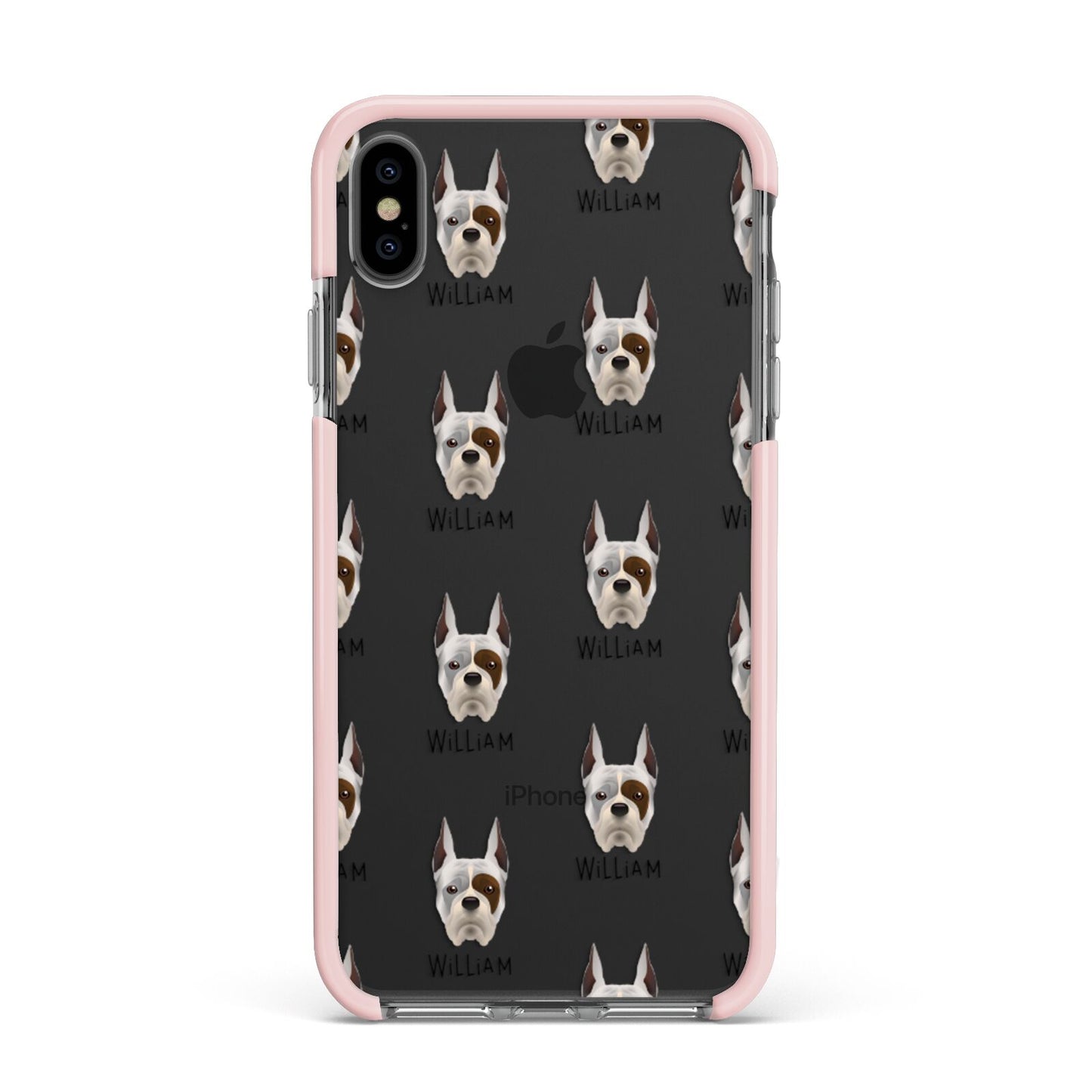 Boxer Icon with Name Apple iPhone Xs Max Impact Case Pink Edge on Black Phone