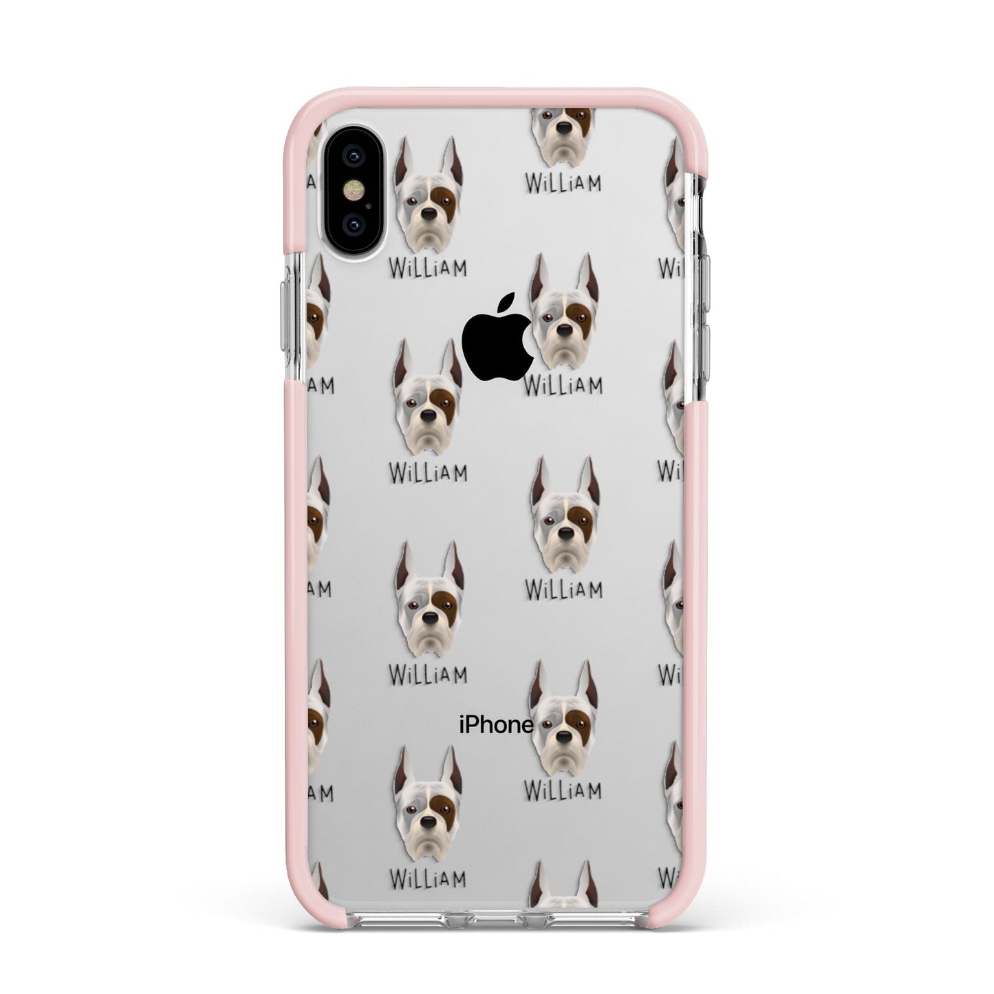 Boxer Icon with Name Apple iPhone Xs Max Impact Case Pink Edge on Silver Phone