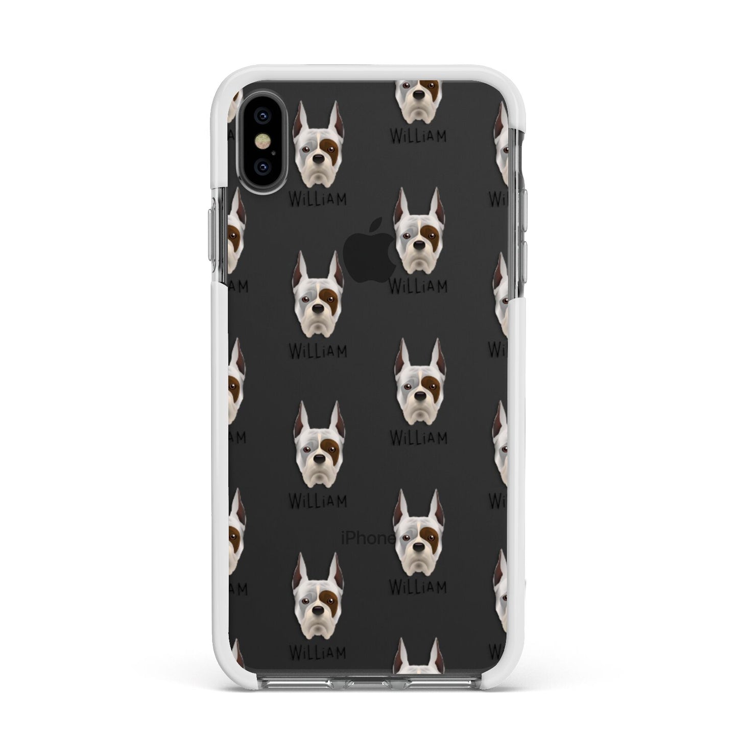 Boxer Icon with Name Apple iPhone Xs Max Impact Case White Edge on Black Phone