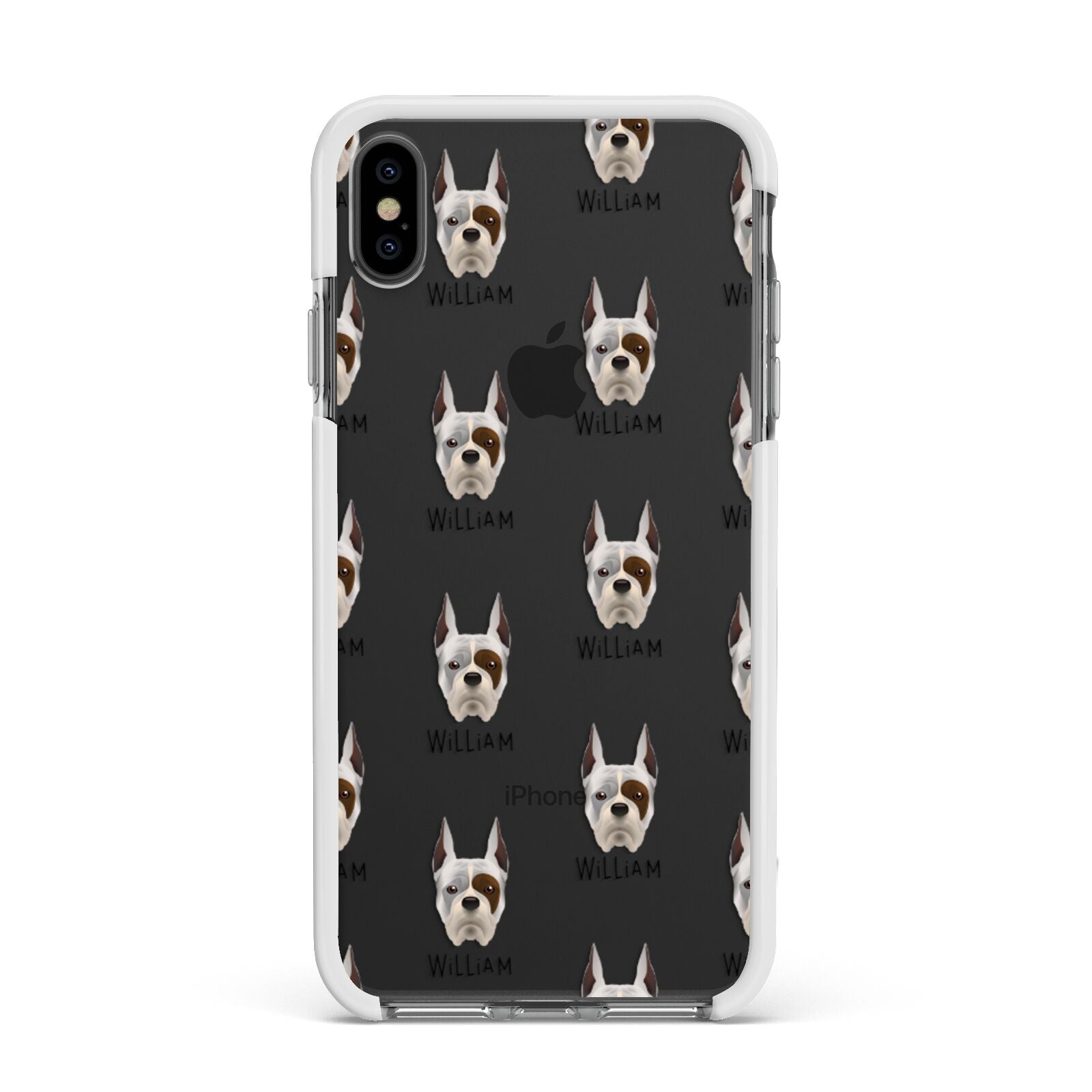 Boxer Icon with Name Apple iPhone Xs Max Impact Case White Edge on Black Phone
