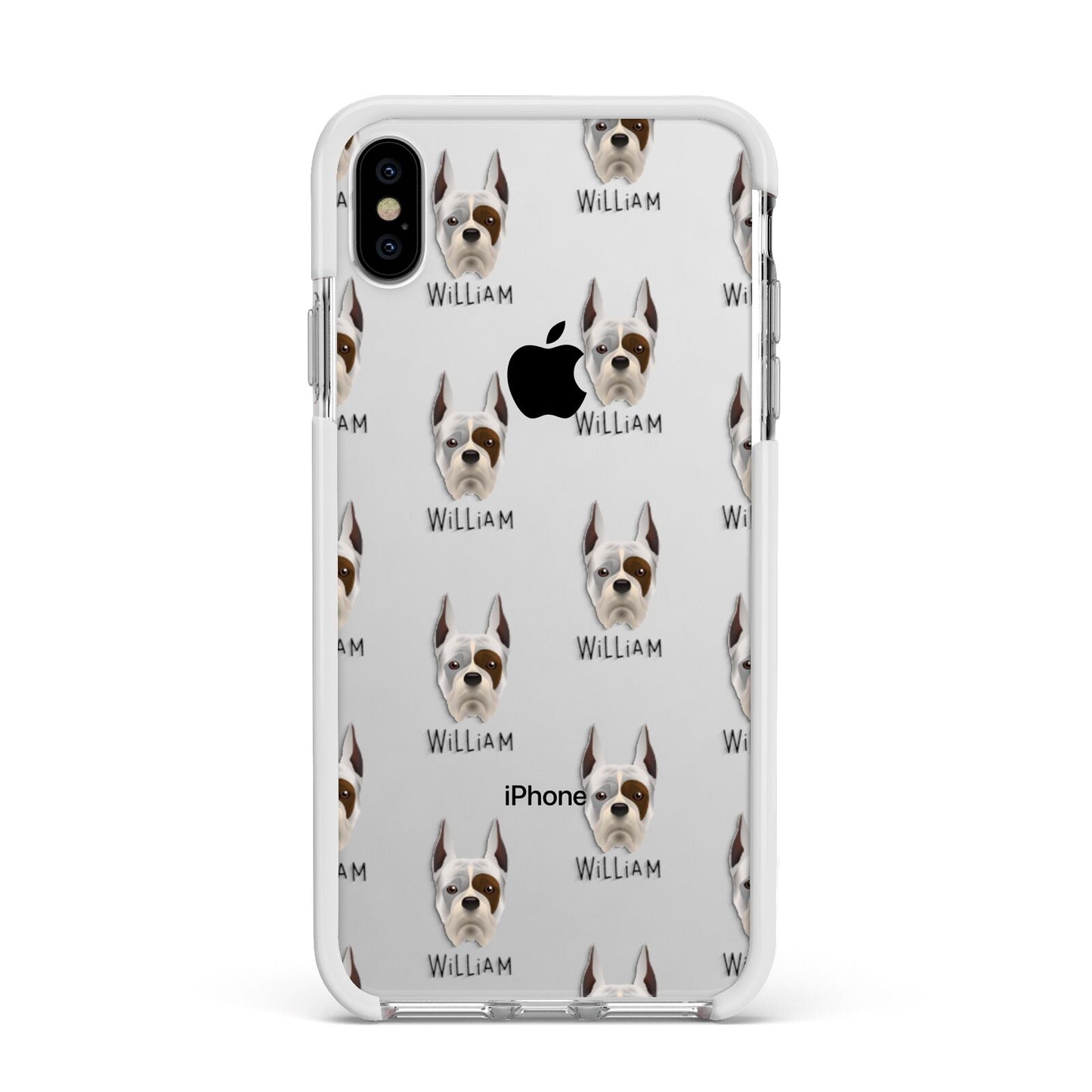 Boxer Icon with Name Apple iPhone Xs Max Impact Case White Edge on Silver Phone