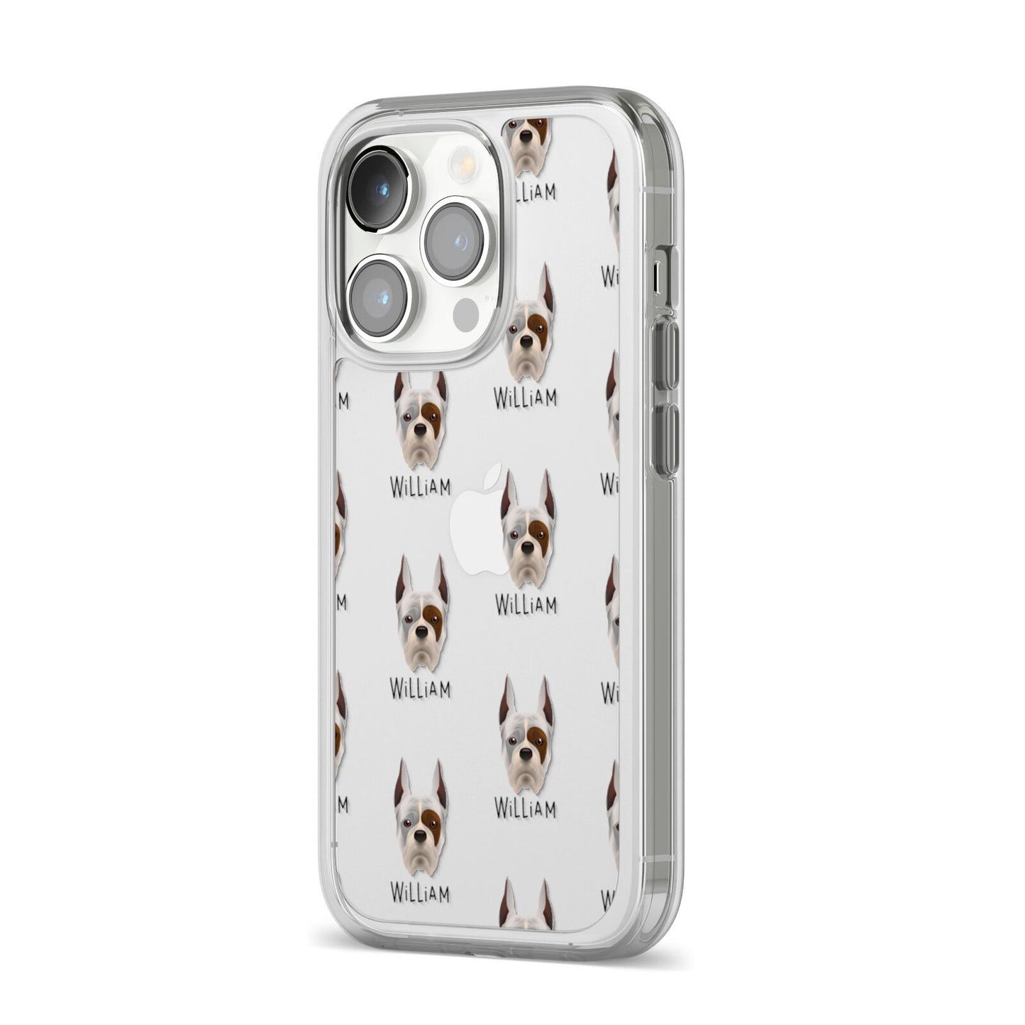 Boxer Icon with Name iPhone 14 Pro Clear Tough Case Silver Angled Image