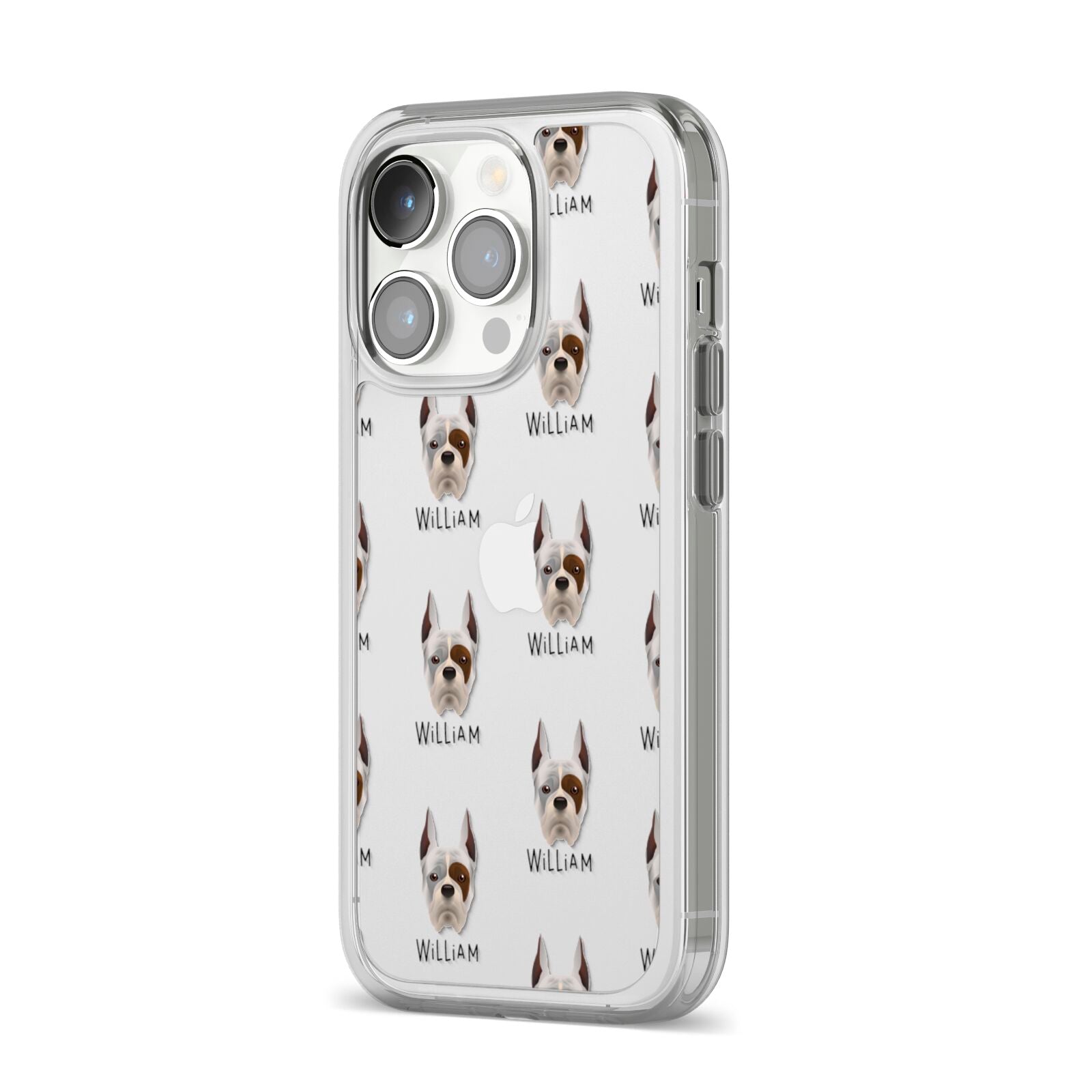 Boxer Icon with Name iPhone 14 Pro Clear Tough Case Silver Angled Image