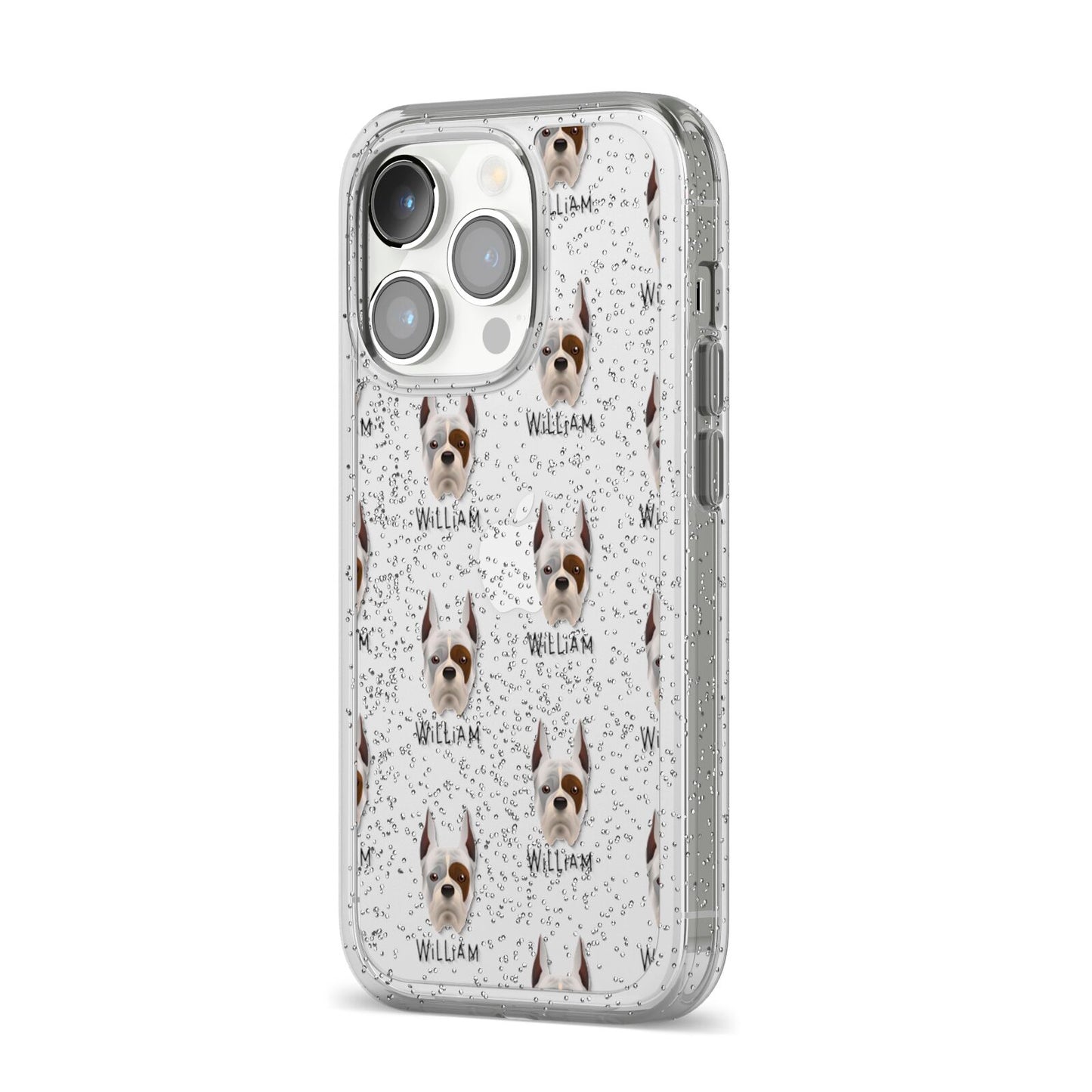 Boxer Icon with Name iPhone 14 Pro Glitter Tough Case Silver Angled Image