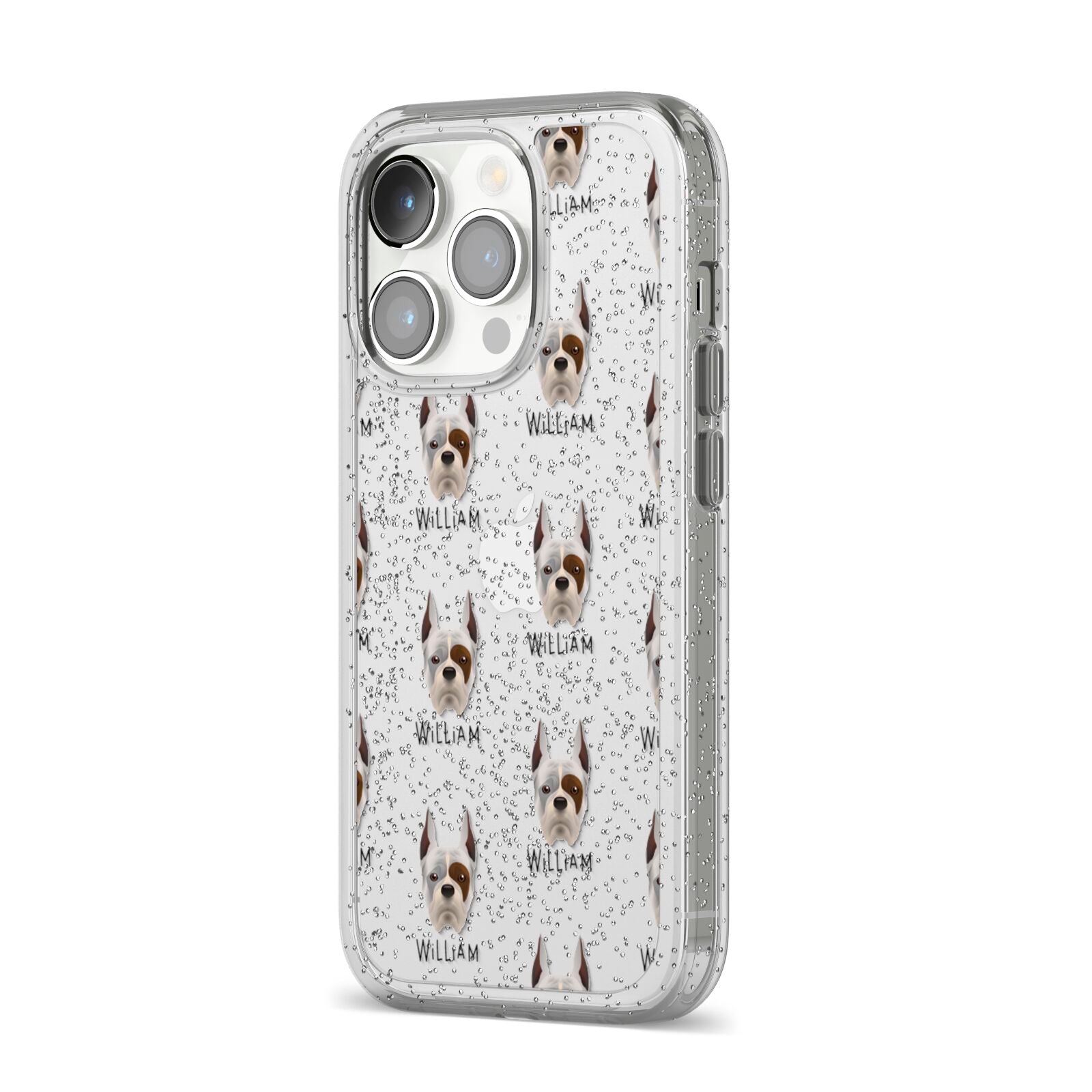 Boxer Icon with Name iPhone 14 Pro Glitter Tough Case Silver Angled Image