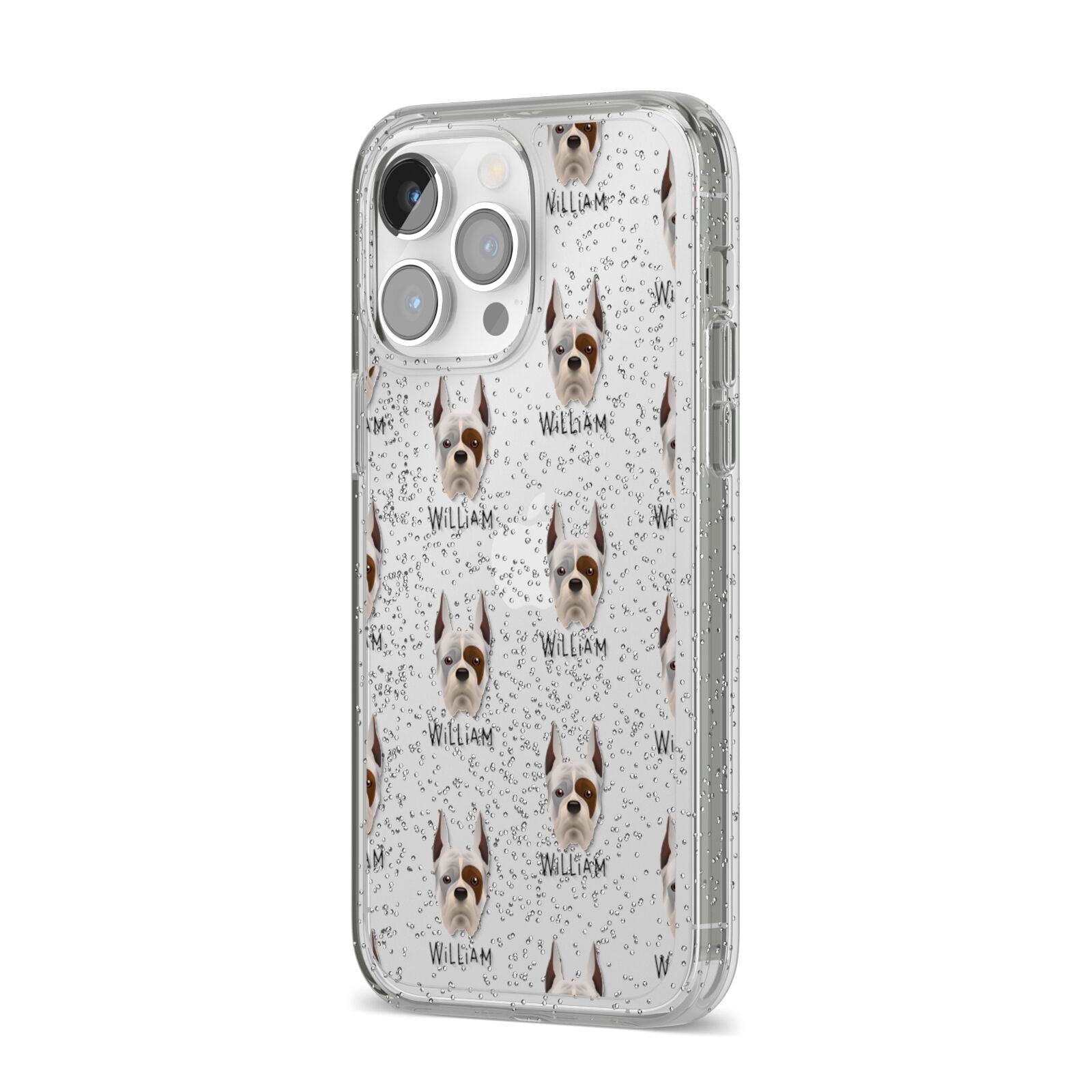 Boxer Icon with Name iPhone 14 Pro Max Glitter Tough Case Silver Angled Image