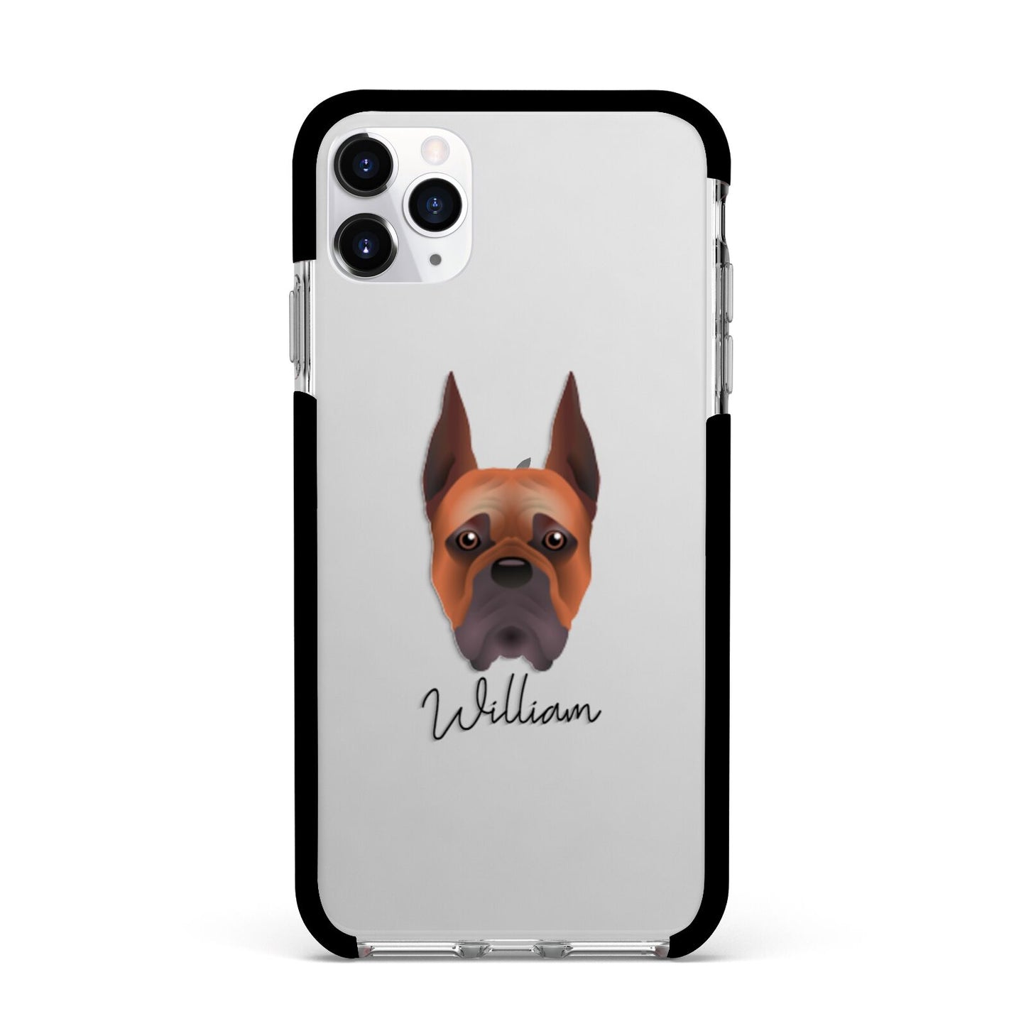 Boxer Personalised Apple iPhone 11 Pro Max in Silver with Black Impact Case