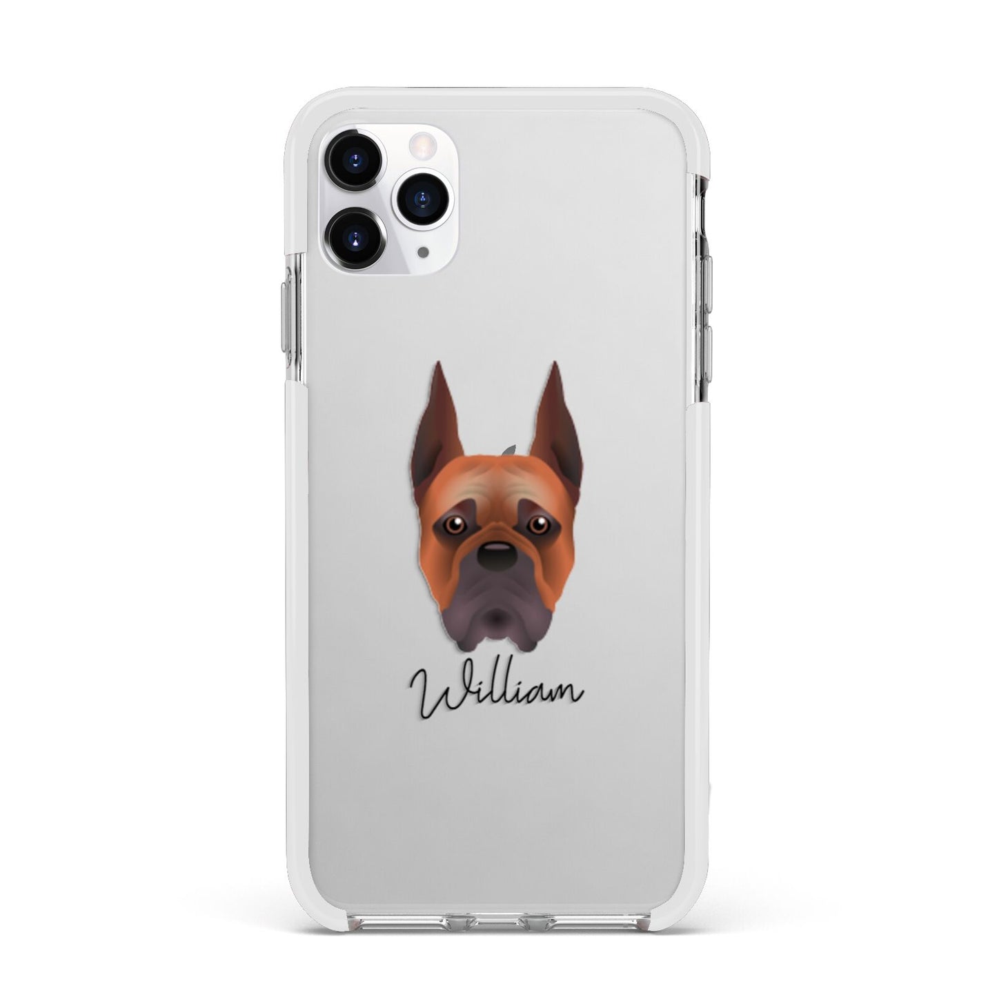 Boxer Personalised Apple iPhone 11 Pro Max in Silver with White Impact Case