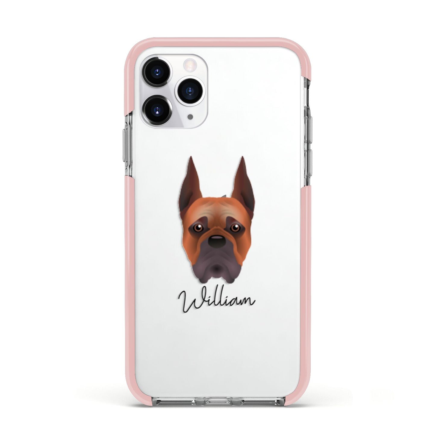Boxer Personalised Apple iPhone 11 Pro in Silver with Pink Impact Case