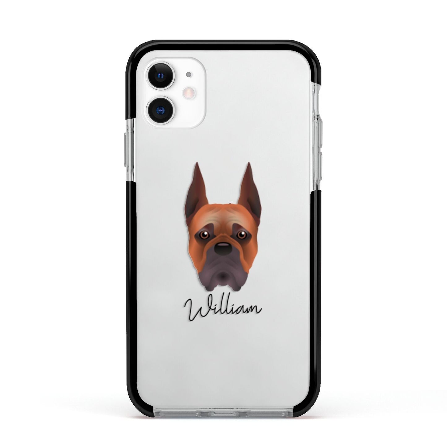 Boxer Personalised Apple iPhone 11 in White with Black Impact Case
