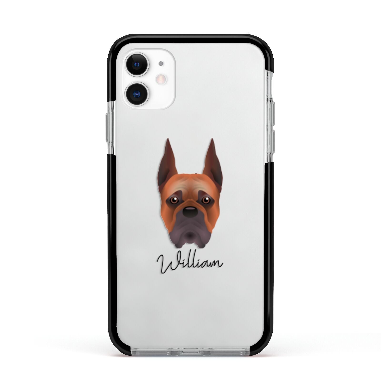 Boxer Personalised Apple iPhone 11 in White with Black Impact Case