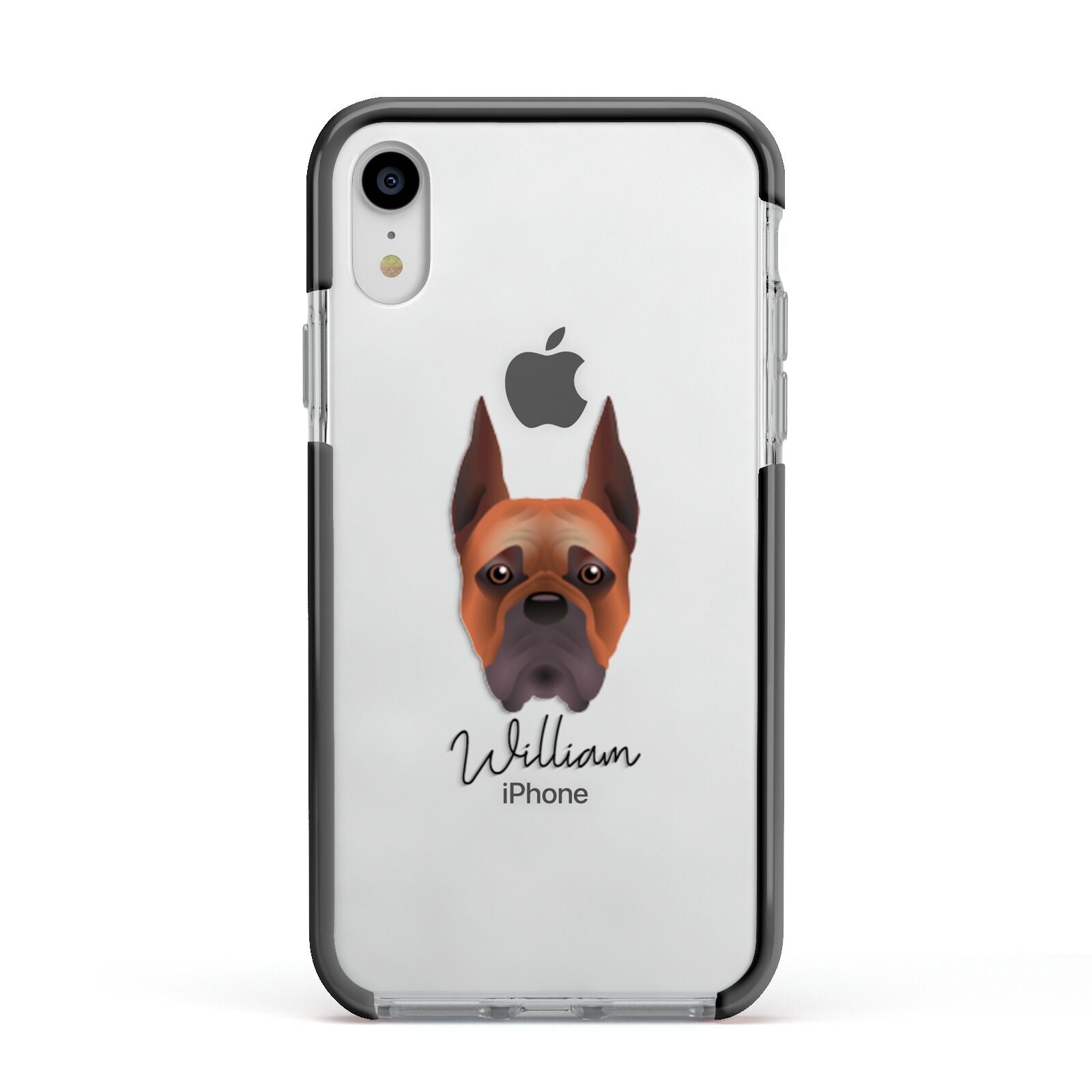 Boxer Personalised Apple iPhone XR Impact Case Black Edge on Silver Phone