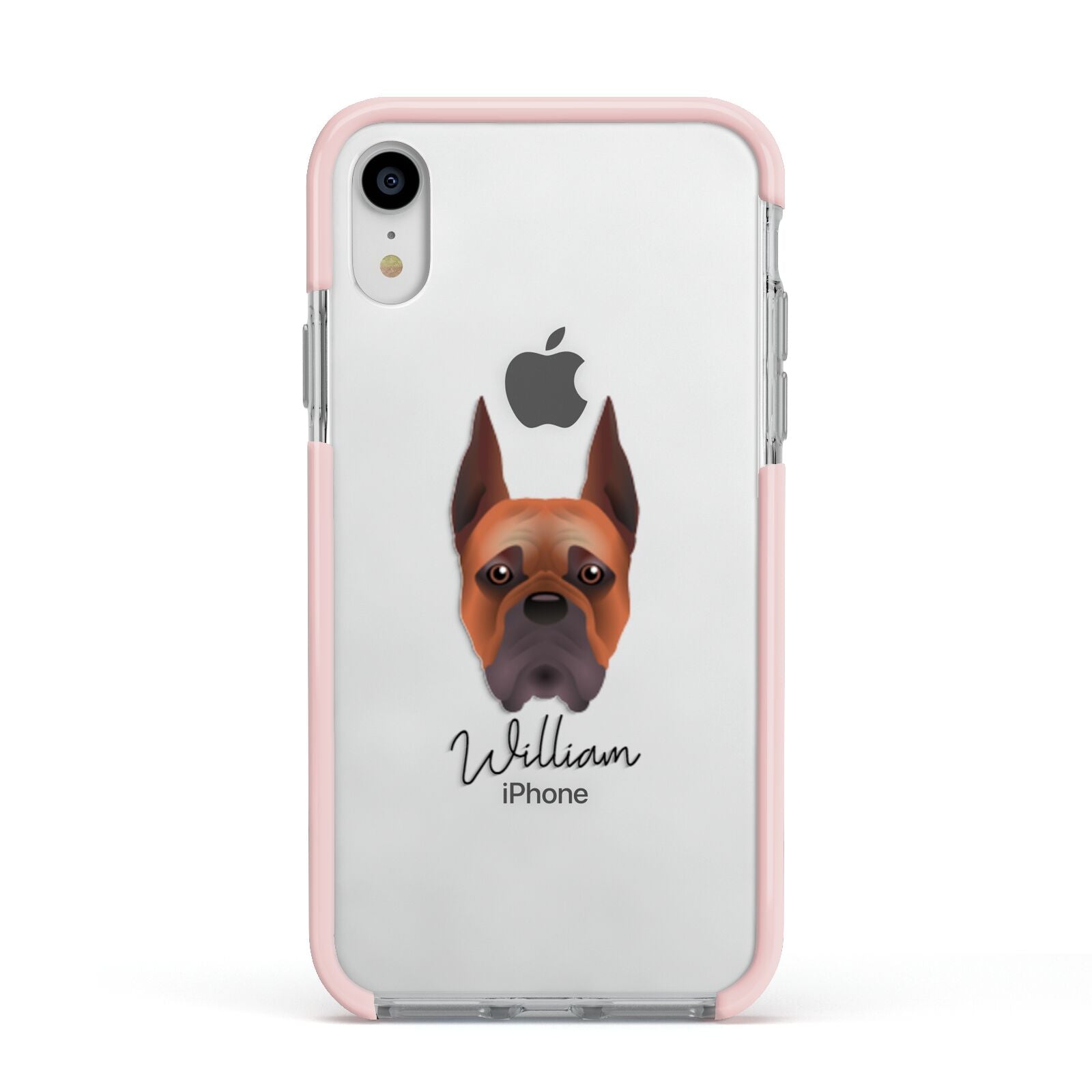 Boxer Personalised Apple iPhone XR Impact Case Pink Edge on Silver Phone