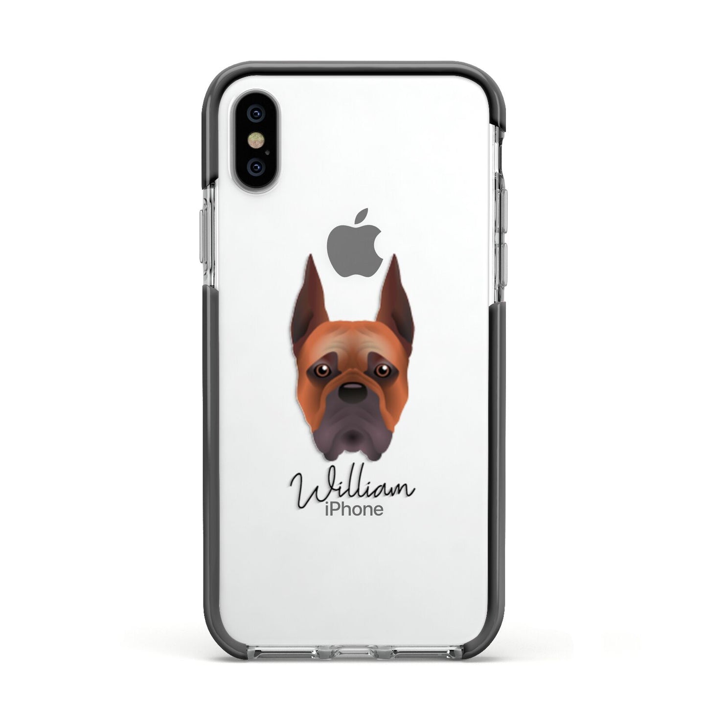 Boxer Personalised Apple iPhone Xs Impact Case Black Edge on Silver Phone