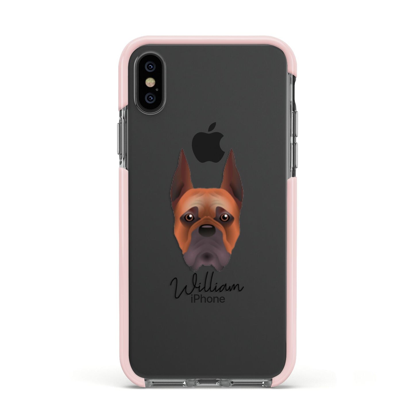 Boxer Personalised Apple iPhone Xs Impact Case Pink Edge on Black Phone