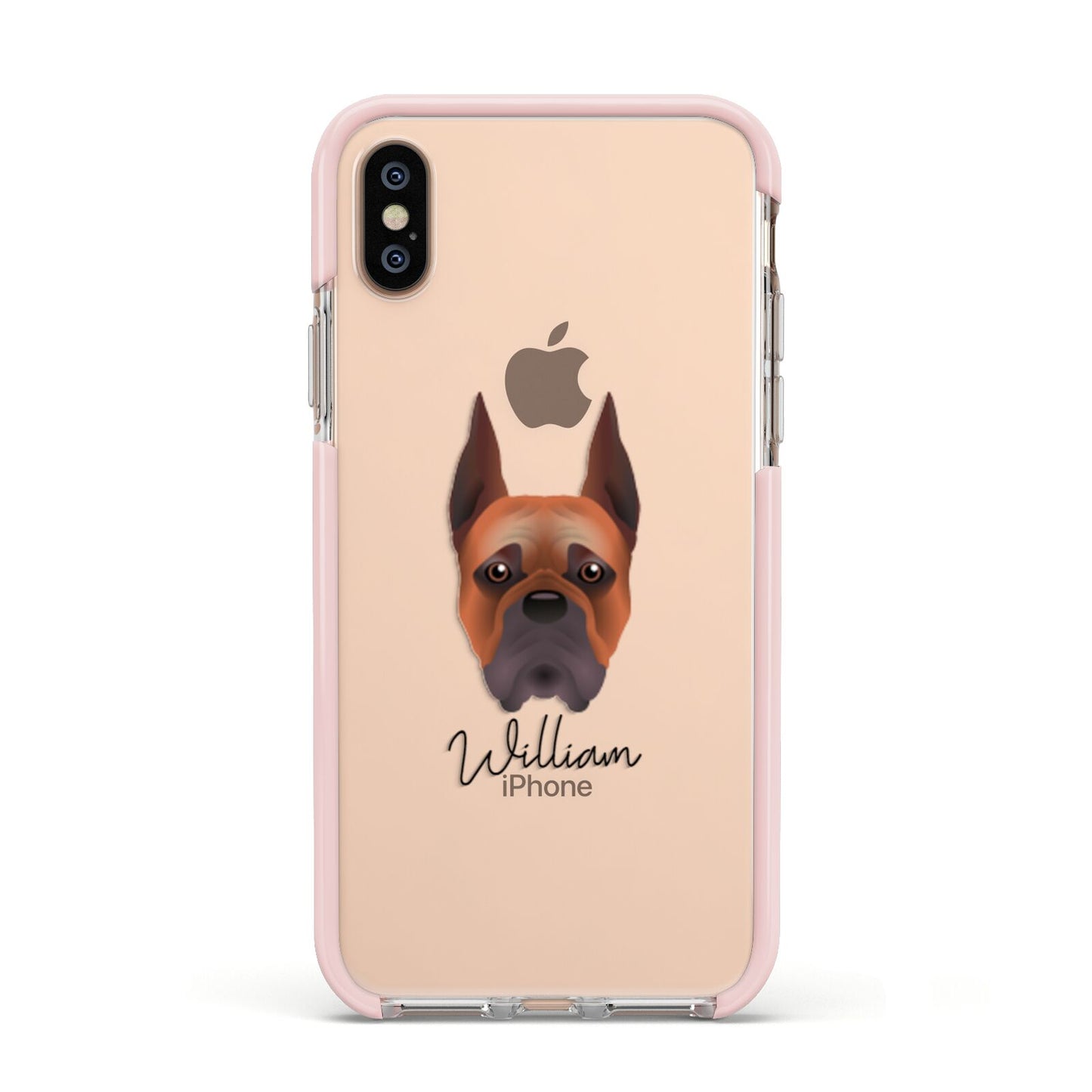Boxer Personalised Apple iPhone Xs Impact Case Pink Edge on Gold Phone