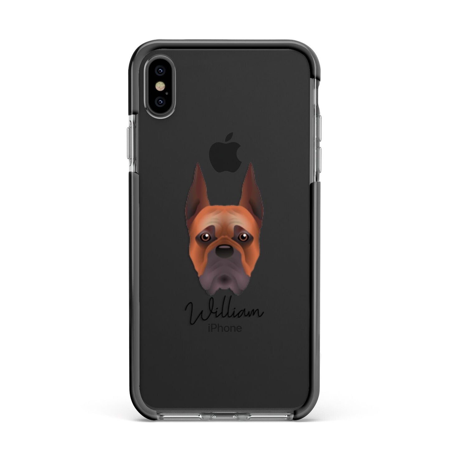 Boxer Personalised Apple iPhone Xs Max Impact Case Black Edge on Black Phone