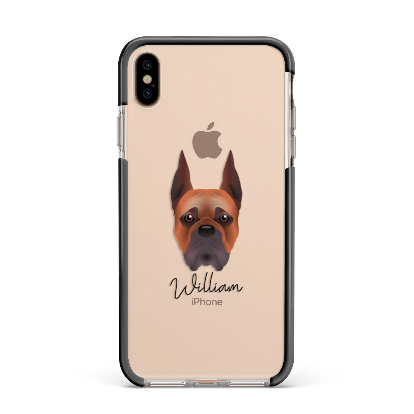 Boxer Personalised Apple iPhone Xs Max Impact Case Black Edge on Gold Phone